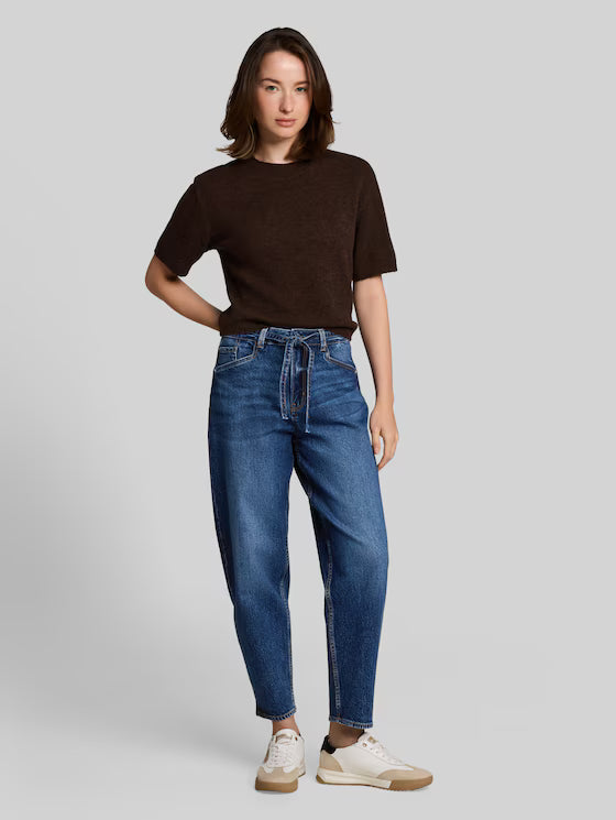 Tom Tailor Barrel Dark Stone Blue Denim Jeans With Belt