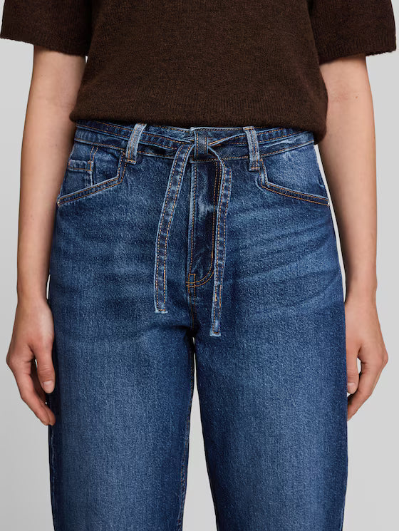 Tom Tailor Barrel Dark Stone Blue Denim Jeans With Belt