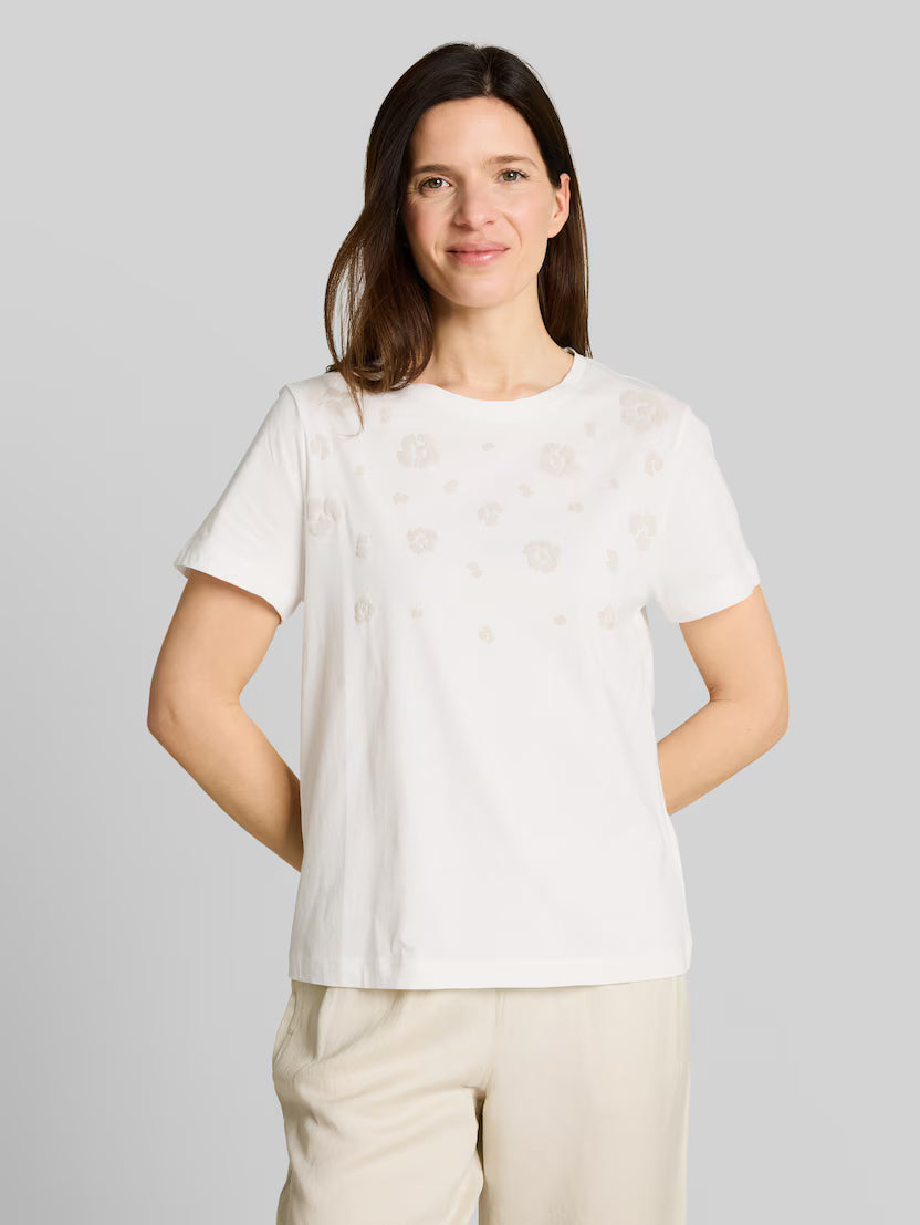 Tom Tailor White Round Neck T-Shirt With Print