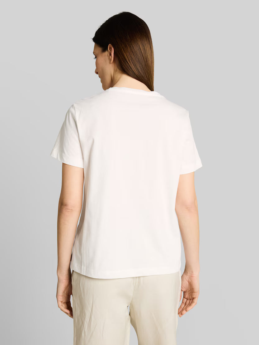 Tom Tailor White Round Neck T-Shirt With Print