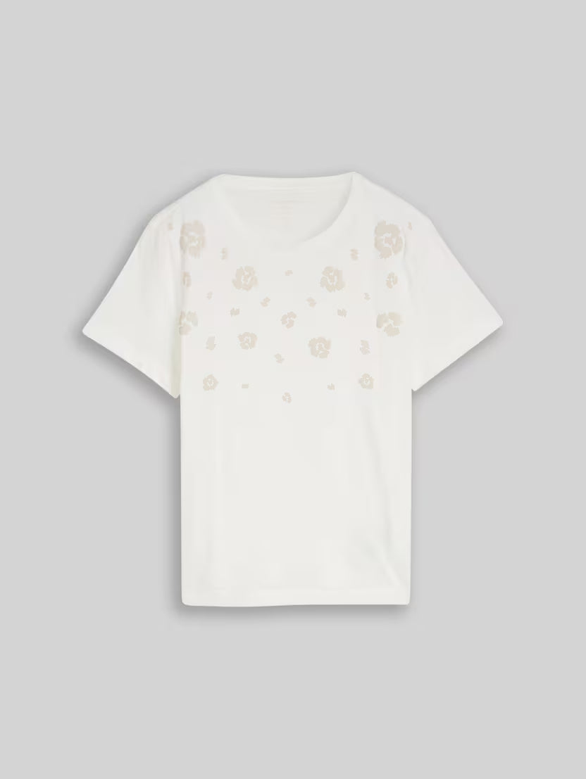 Tom Tailor White Round Neck T-Shirt With Print