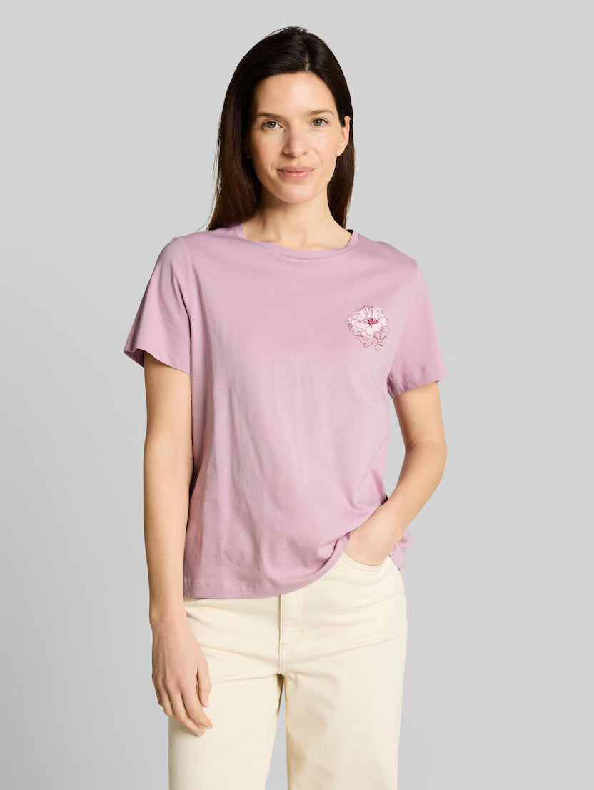 Tom Tailor Pink Round Neck T-Shirt With Print