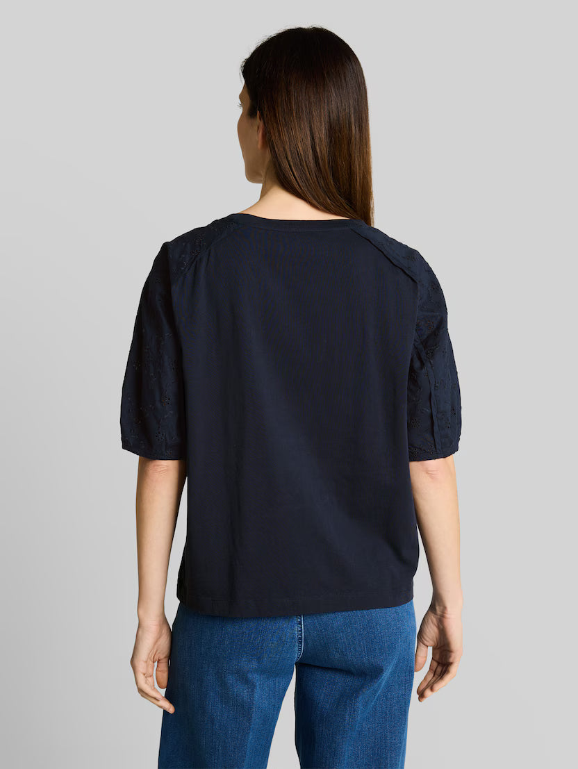 Tom Tailor Navy T-Shirt With Eyelet Embroidery