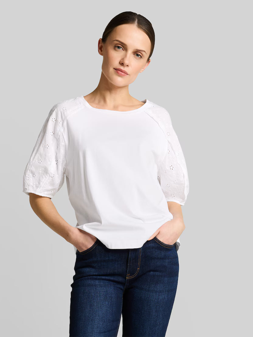 Tom Tailor White T-Shirt With Eyelet Embroidery
