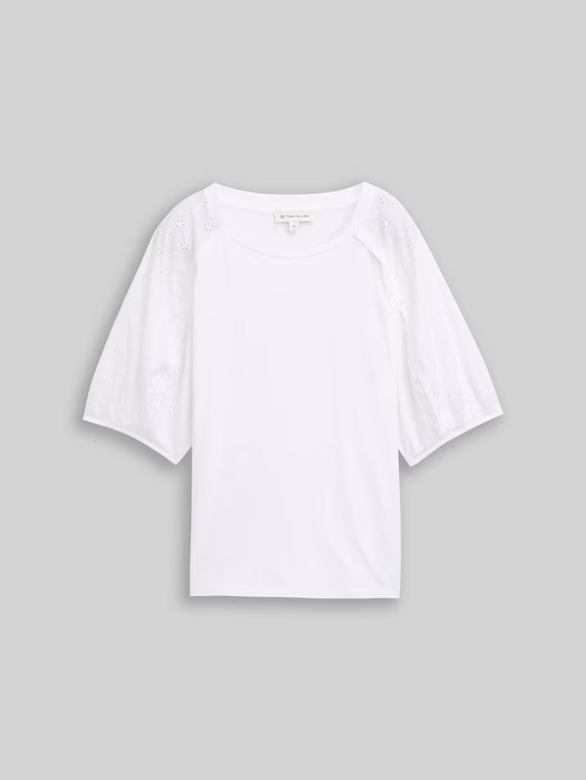 Tom Tailor White T-Shirt With Eyelet Embroidery