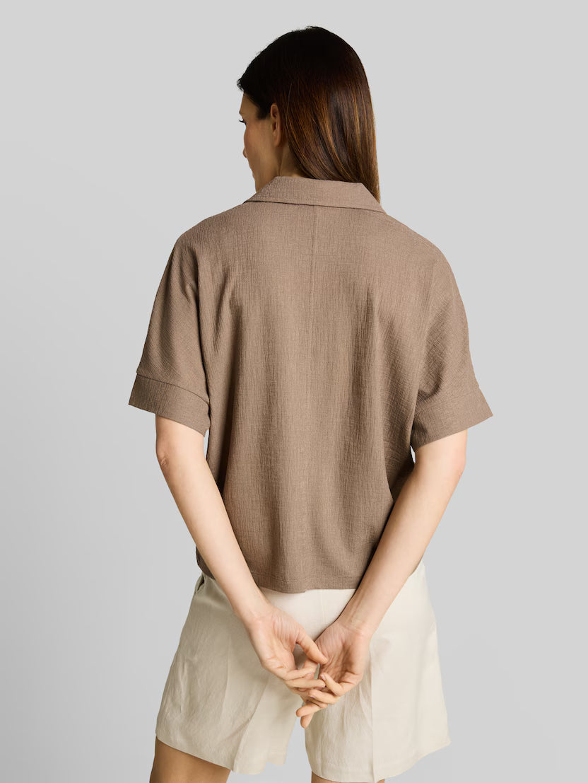 Tom Tailor Taupe Grey Loose Fit T-Shirt With Lapel Collar