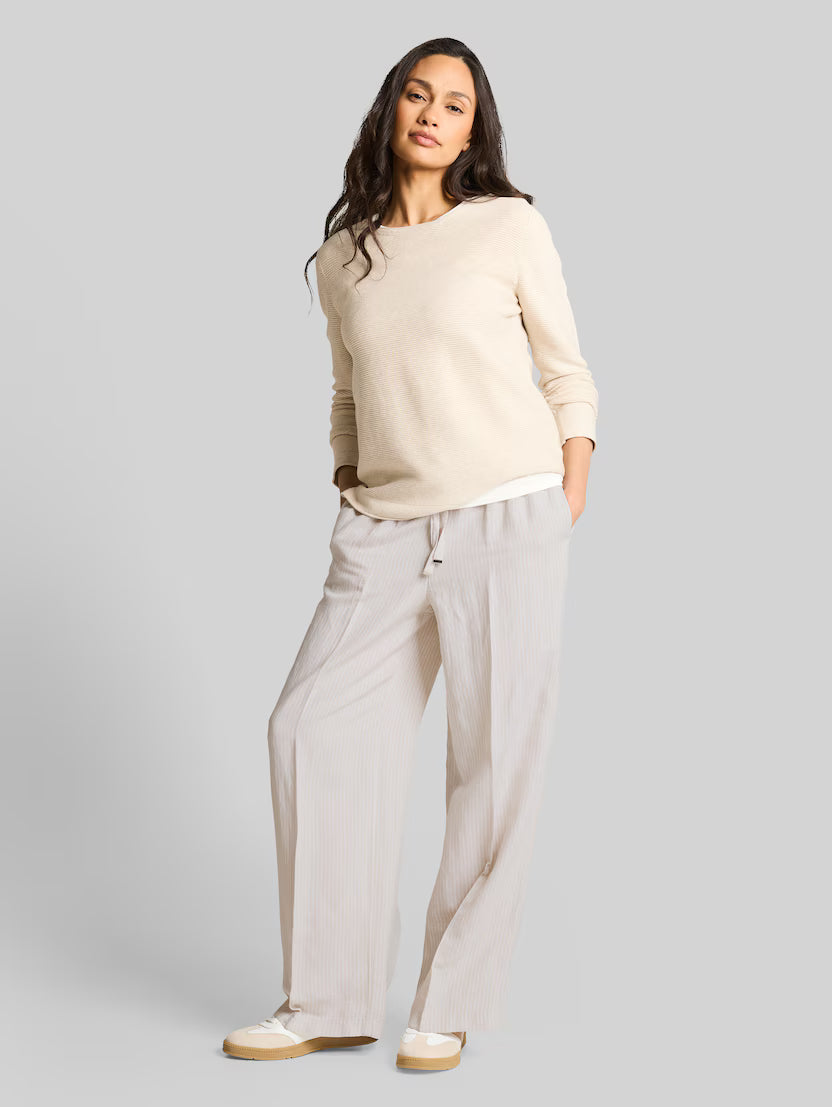 Tom Tailor Taupe White Irregular Stripe Loose-Fit Trousers