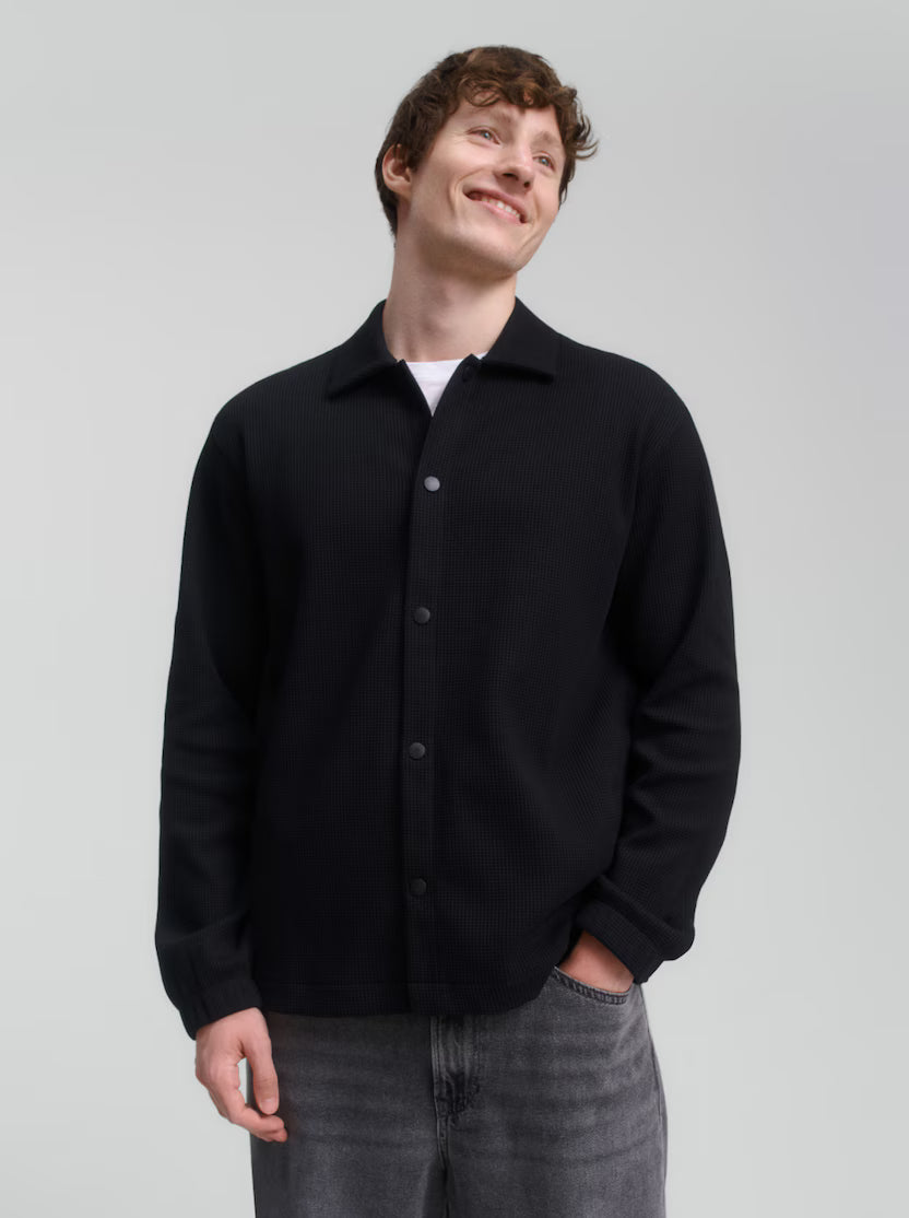 Tom Tailor Black Relaxed Fit Overshirt With Waffle Texture