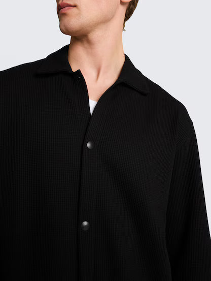 Tom Tailor Black Relaxed Fit Overshirt With Waffle Texture