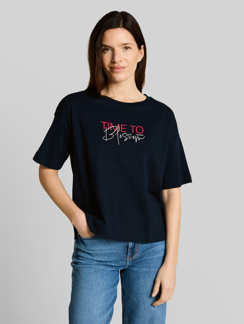 Tom Tailor Navy T-shirt With Lettering