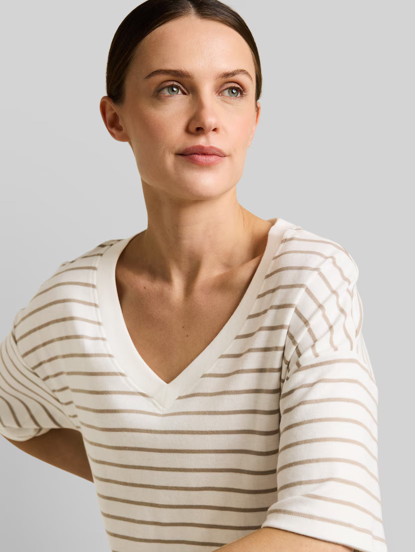 Tom Tailor White Beige Oversized T-shirt With Striped Pattern