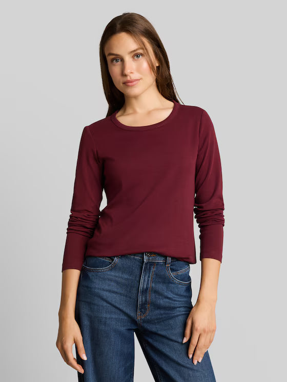 Tom Tailor Basic Long-Sleeved Cotton Preppy Plum T-Shirt