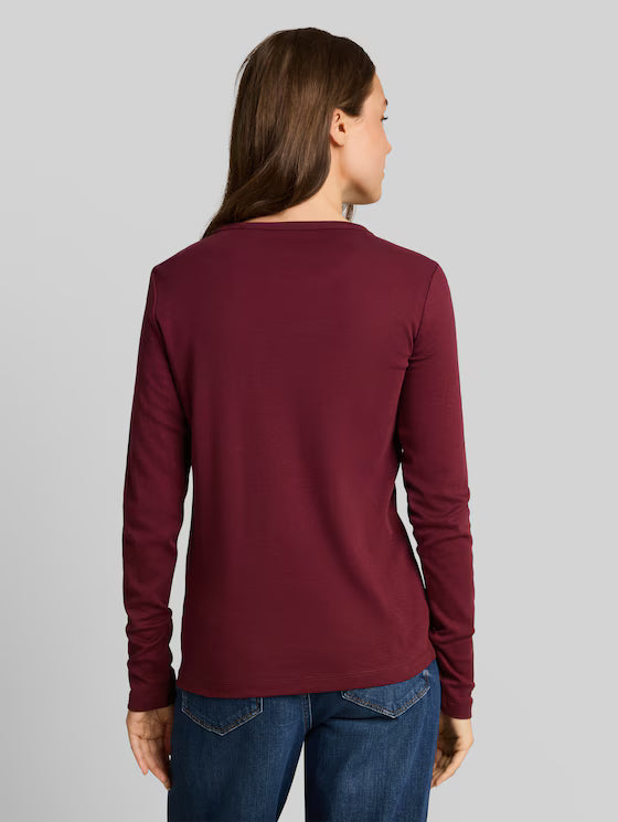 Tom Tailor Basic Long-Sleeved Cotton Preppy Plum T-Shirt