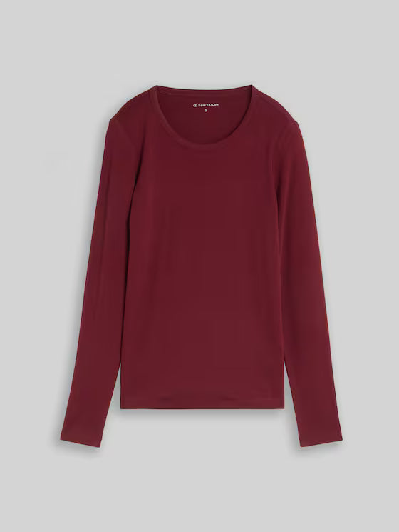 Tom Tailor Basic Long-Sleeved Cotton Preppy Plum T-Shirt
