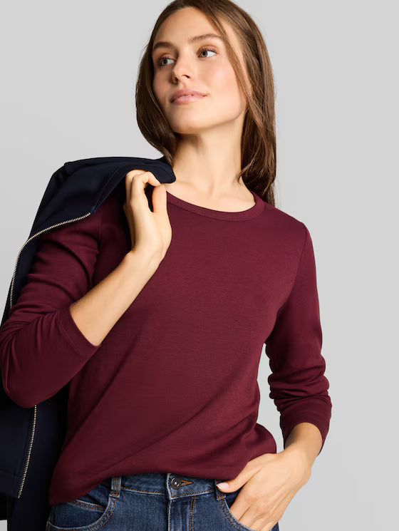 Tom Tailor Basic Long-Sleeved Cotton Preppy Plum T-Shirt