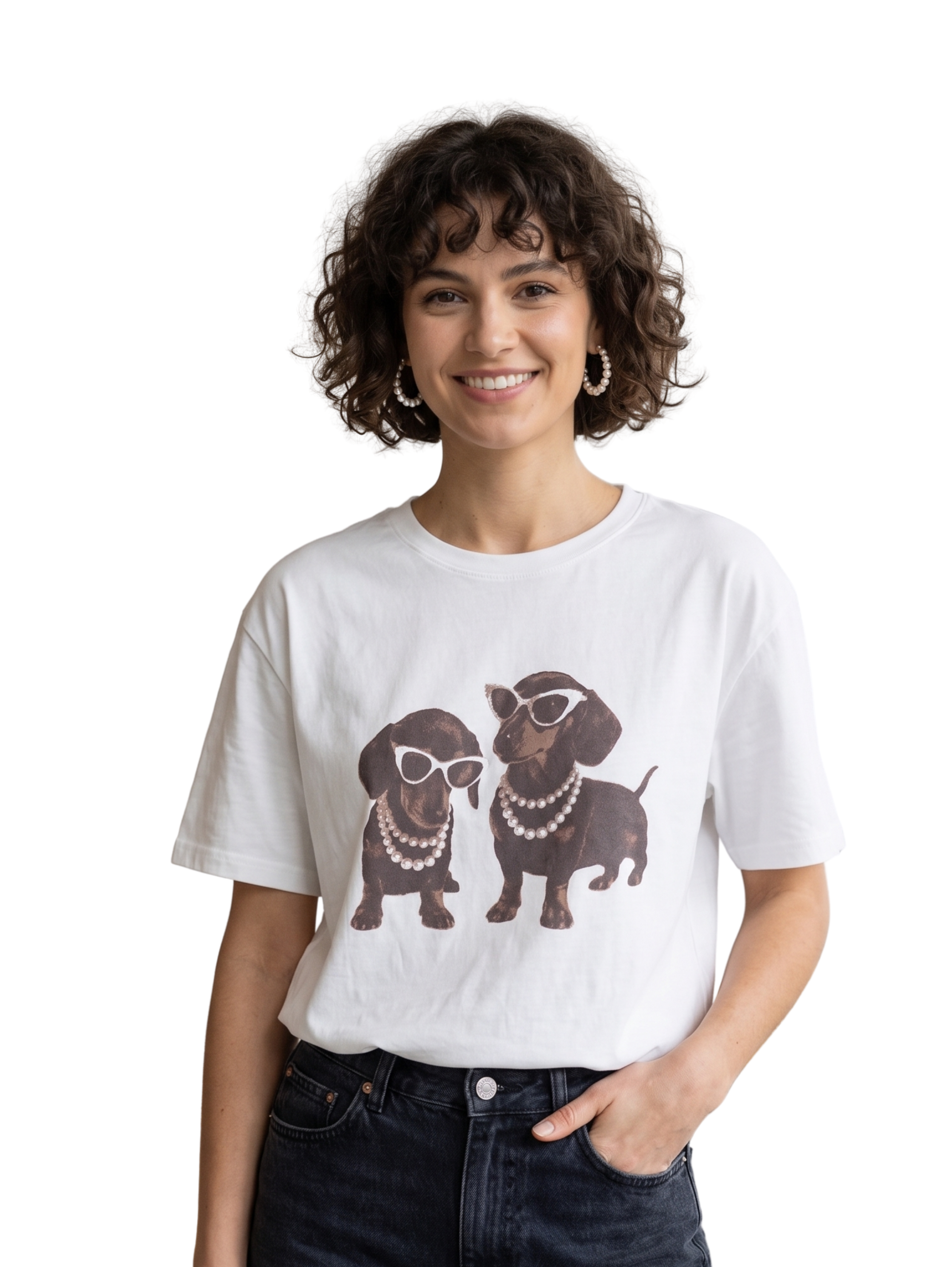 Off White Round Neck T-Shirt With Printed Design