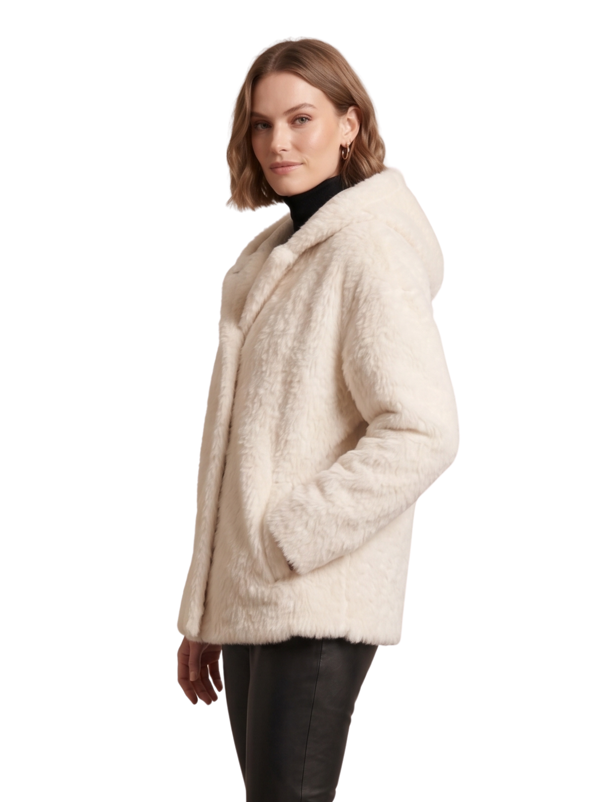 White Shaggy Fur Hooded Zip Up Jacket