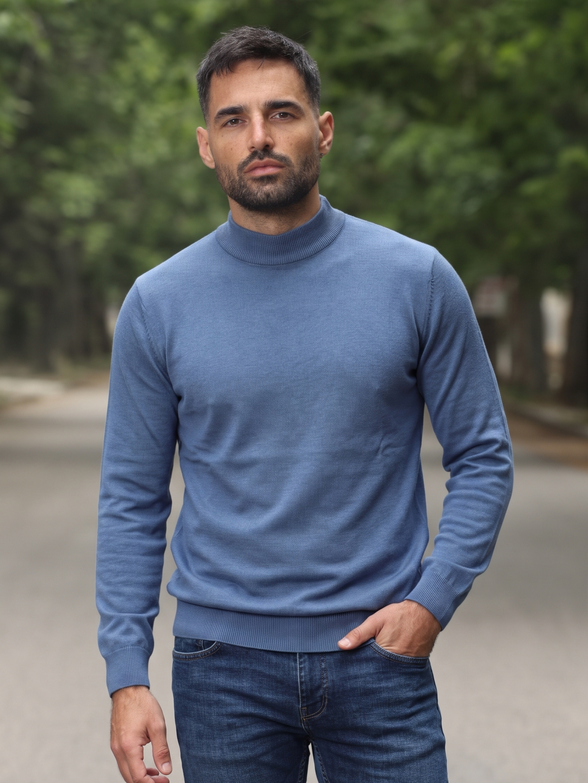 Indigo Mock Neckline Pullover