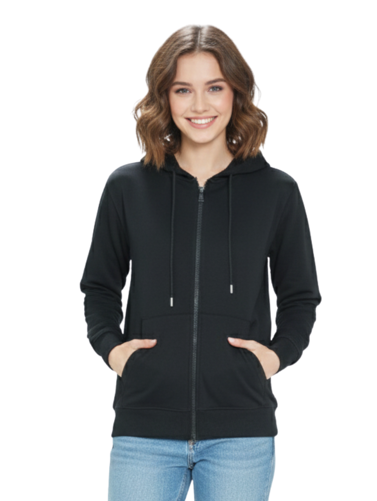 Black Zippered Jacket With Kangaroo Pocket