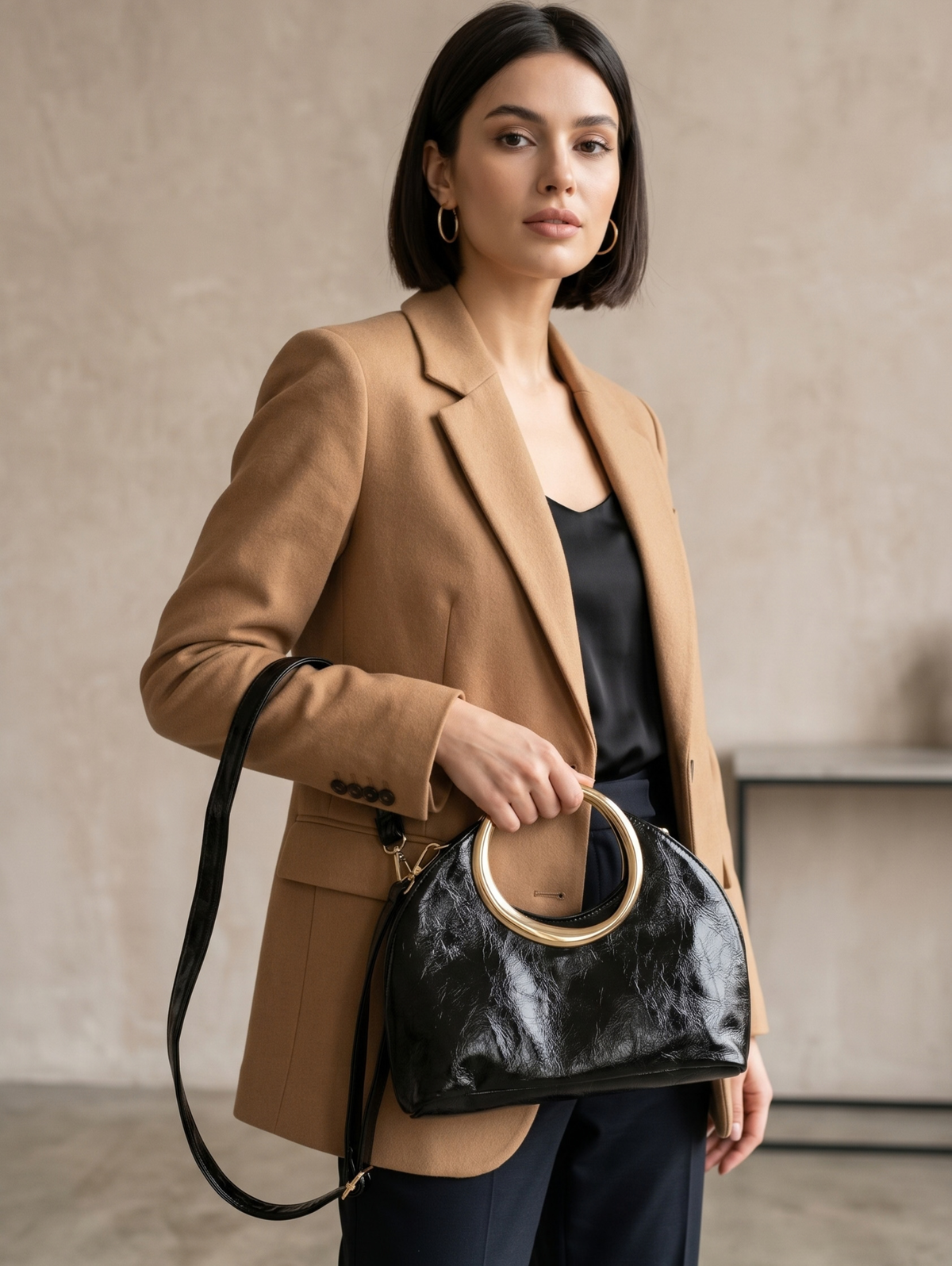 Black Ring-Handle Handbag