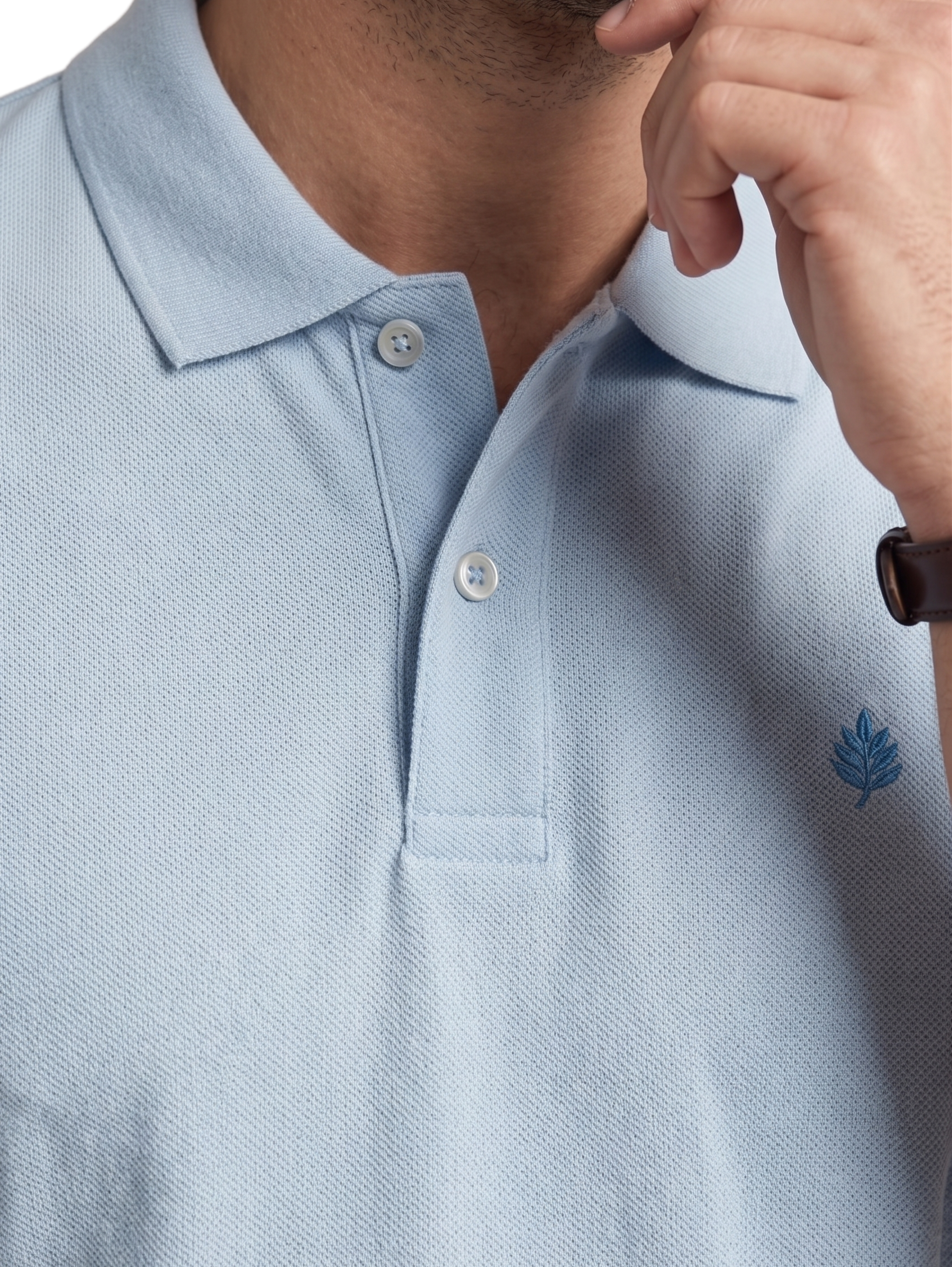 Sky Blue Short Sleeved Polo With Two Button To Close