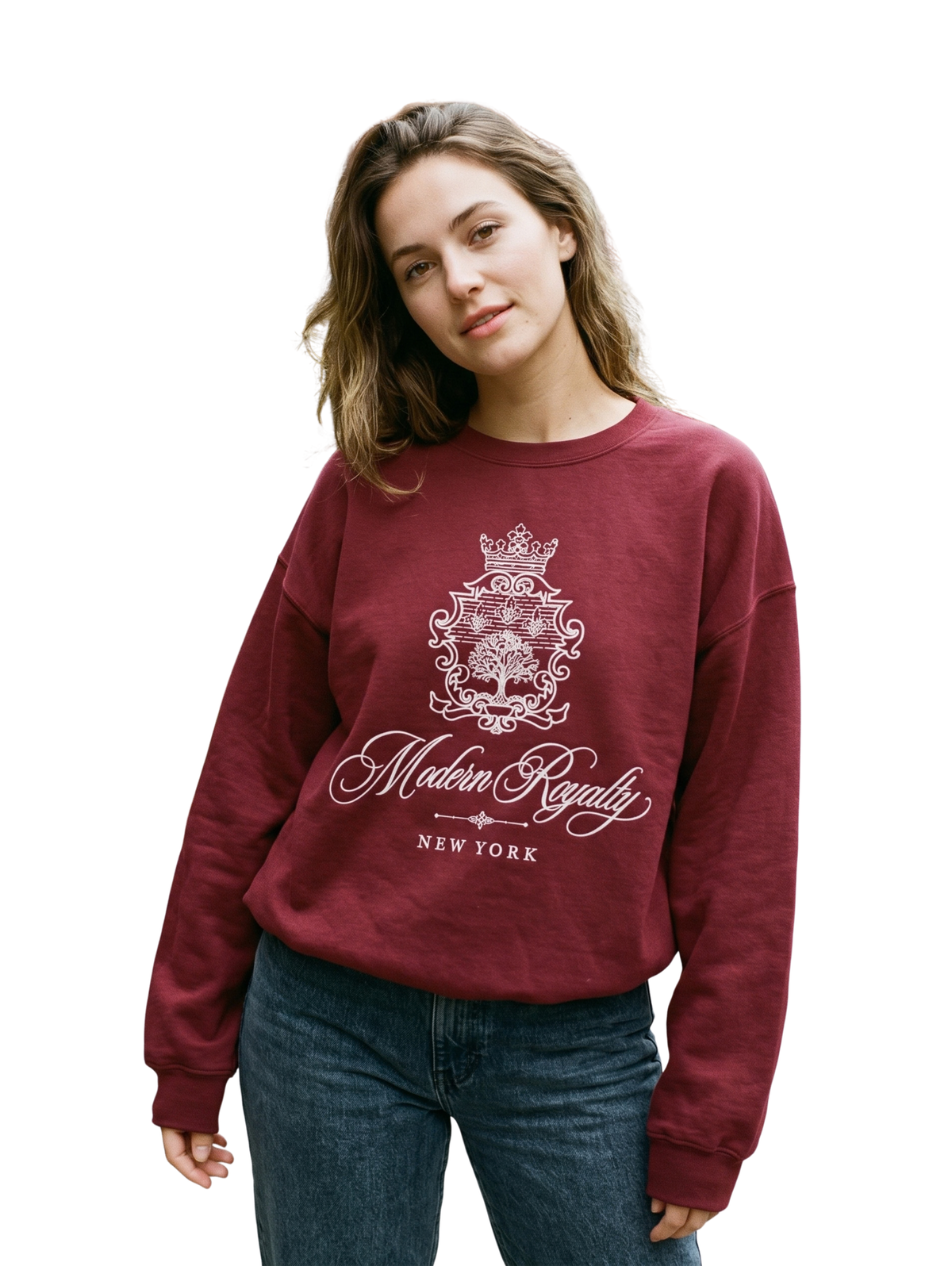 Red Crewneck Pullover With Front Design