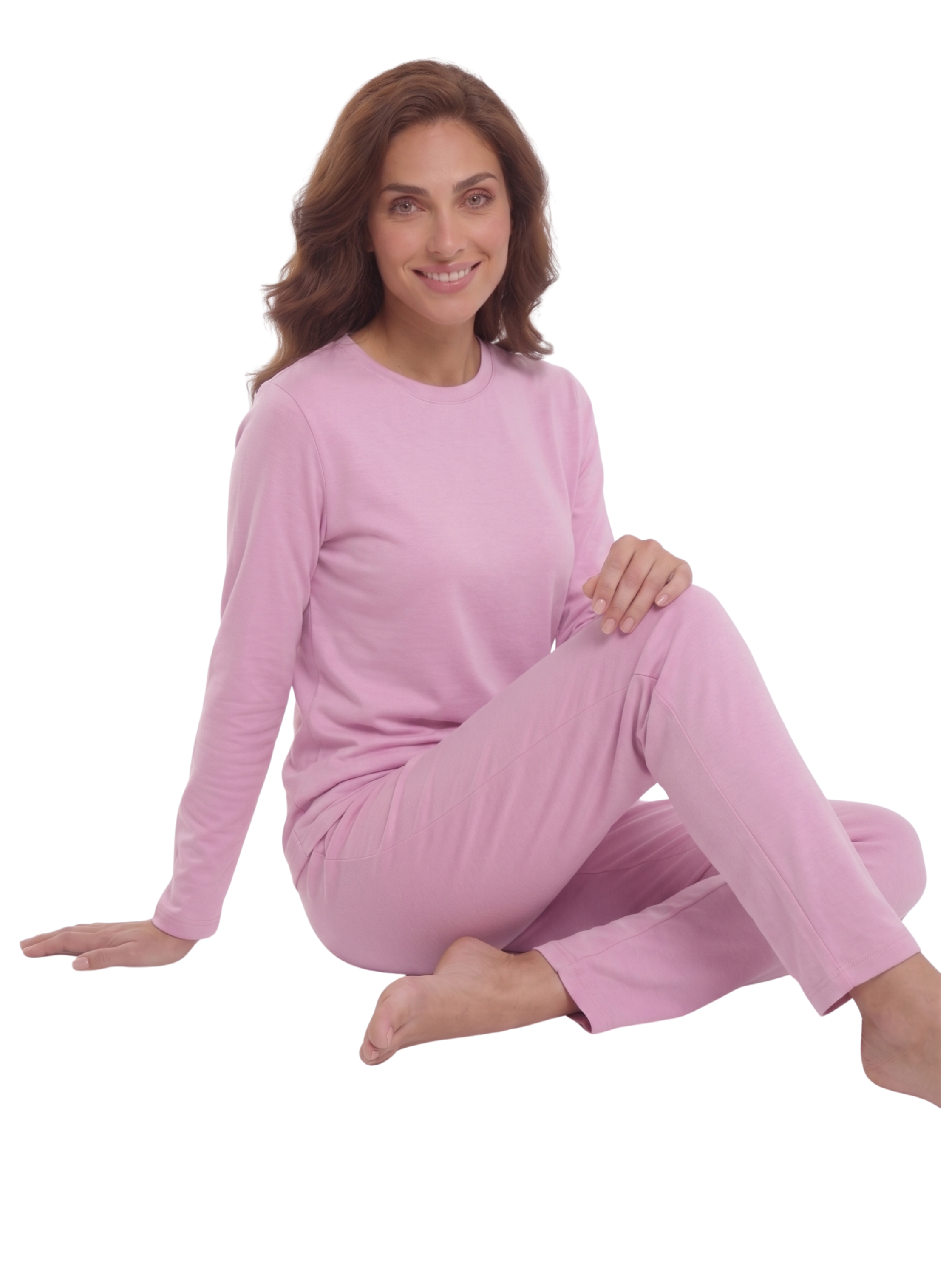 Long Sleeved Pink Pyjama Set With Crew Neckline
