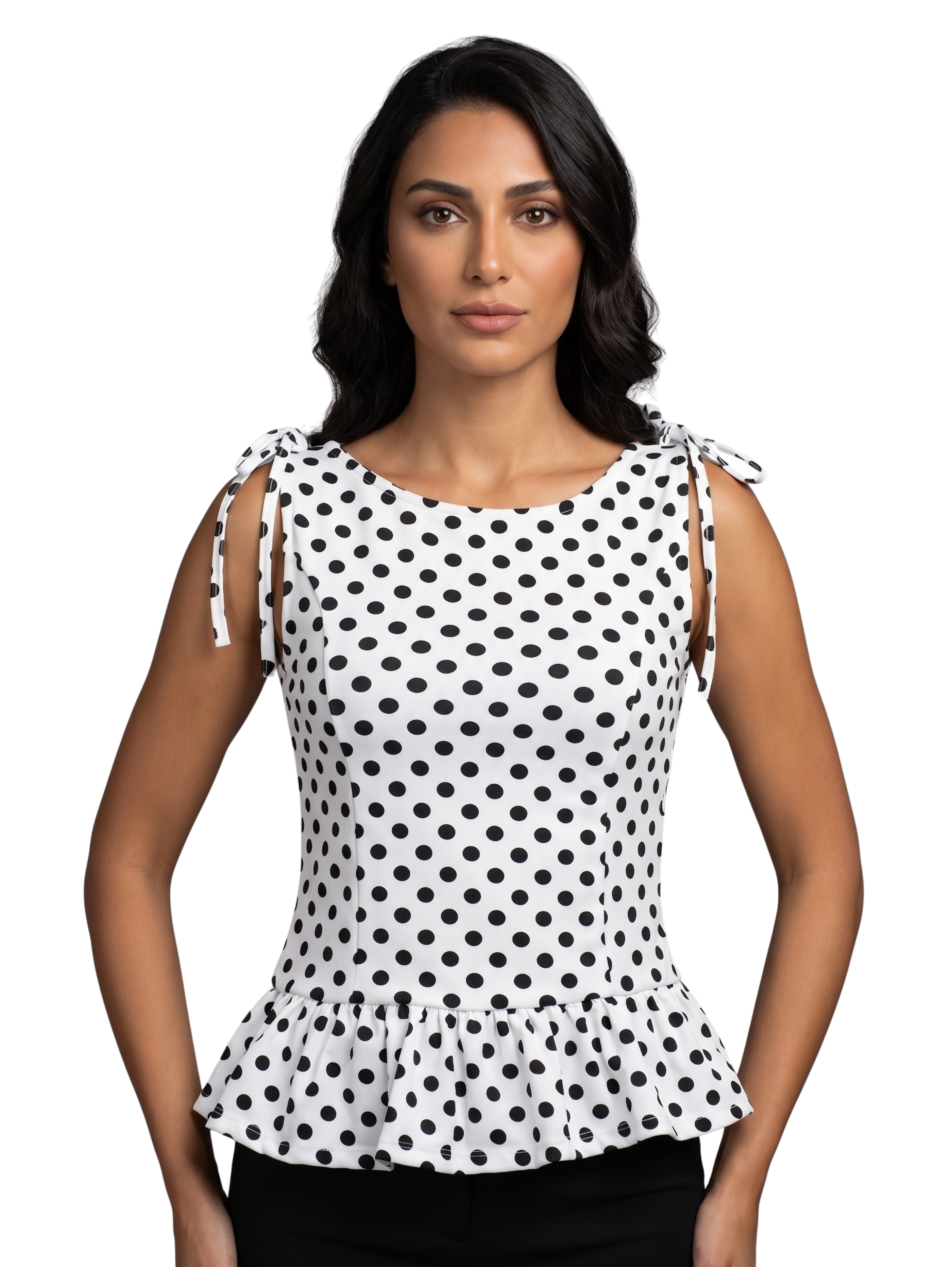 Classic White And Black Polka Dot Sleeveless Top