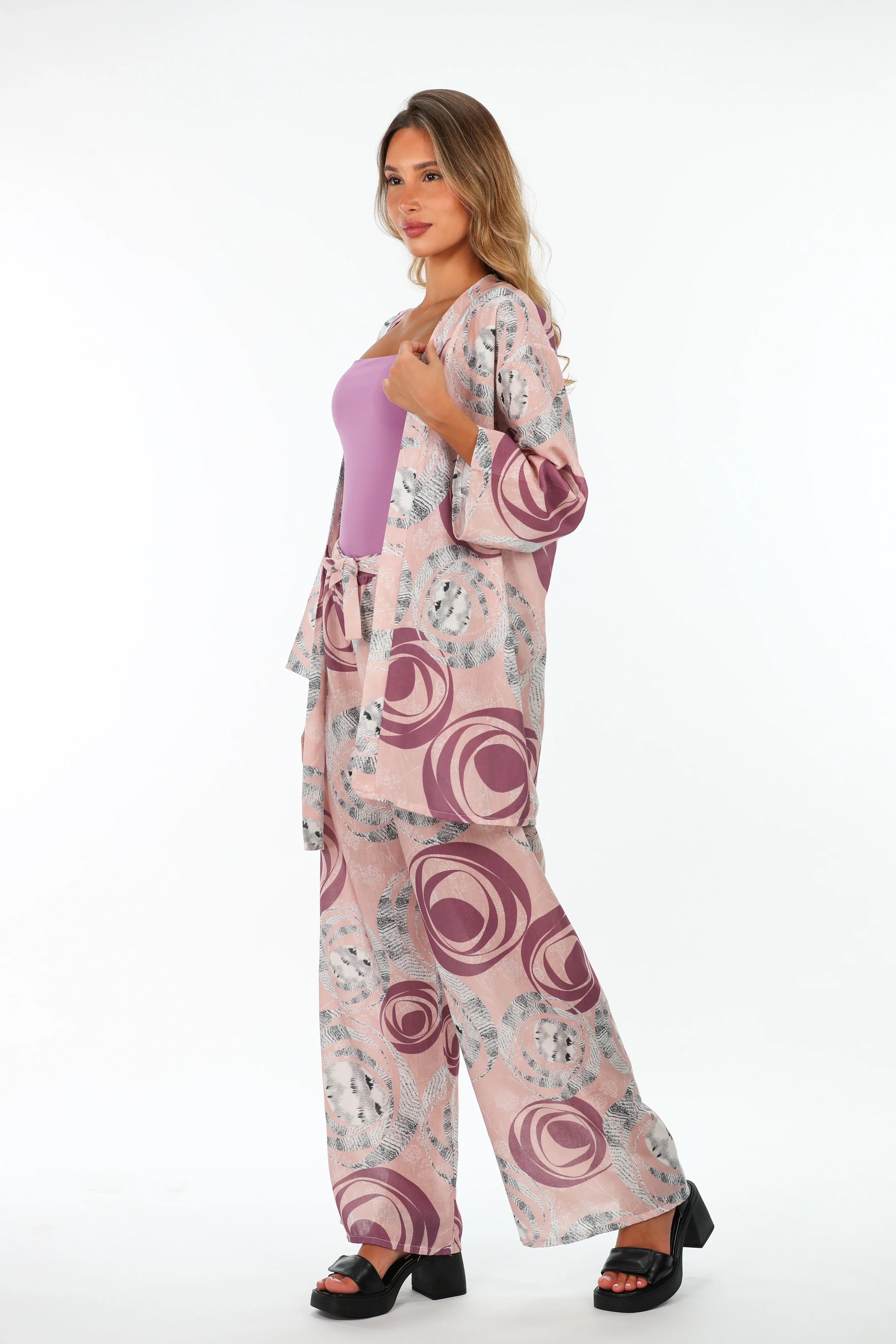 Light Pink Printed Linen Summer Set