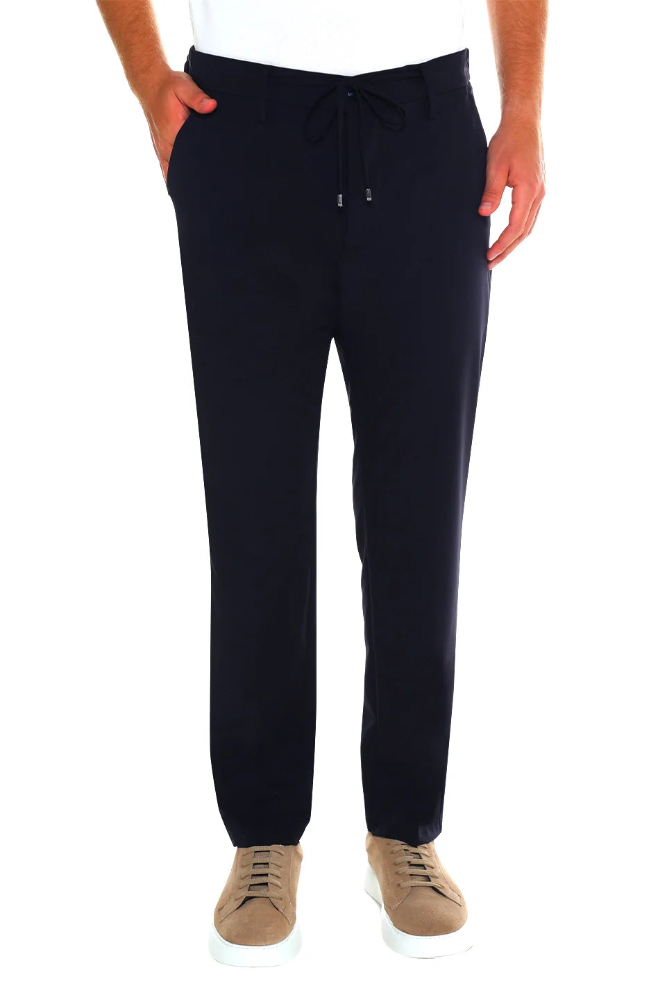 Elastic Waisted Navy Pant With Zipper