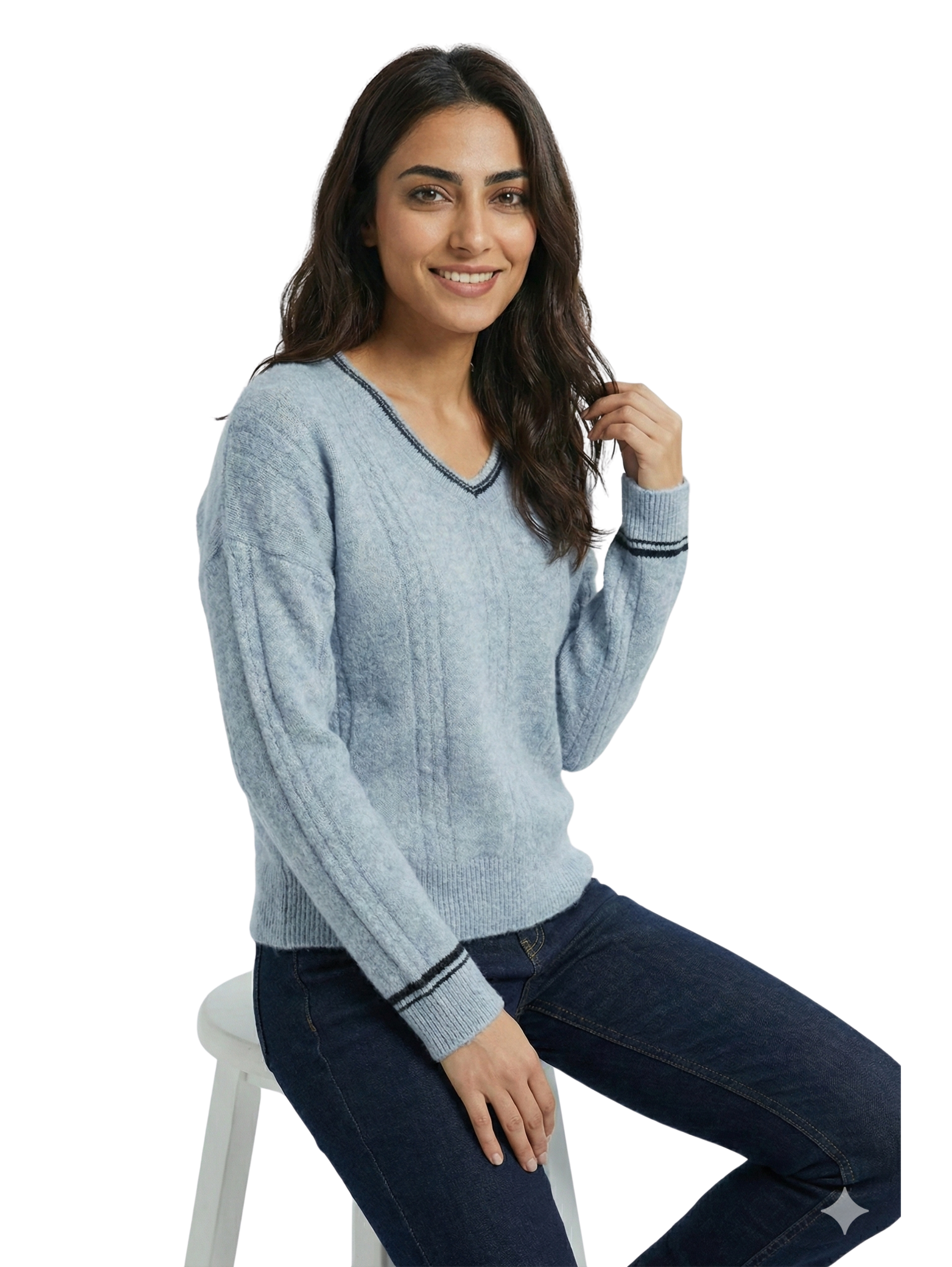 Grey Knitted V-Neck Warm Pullover