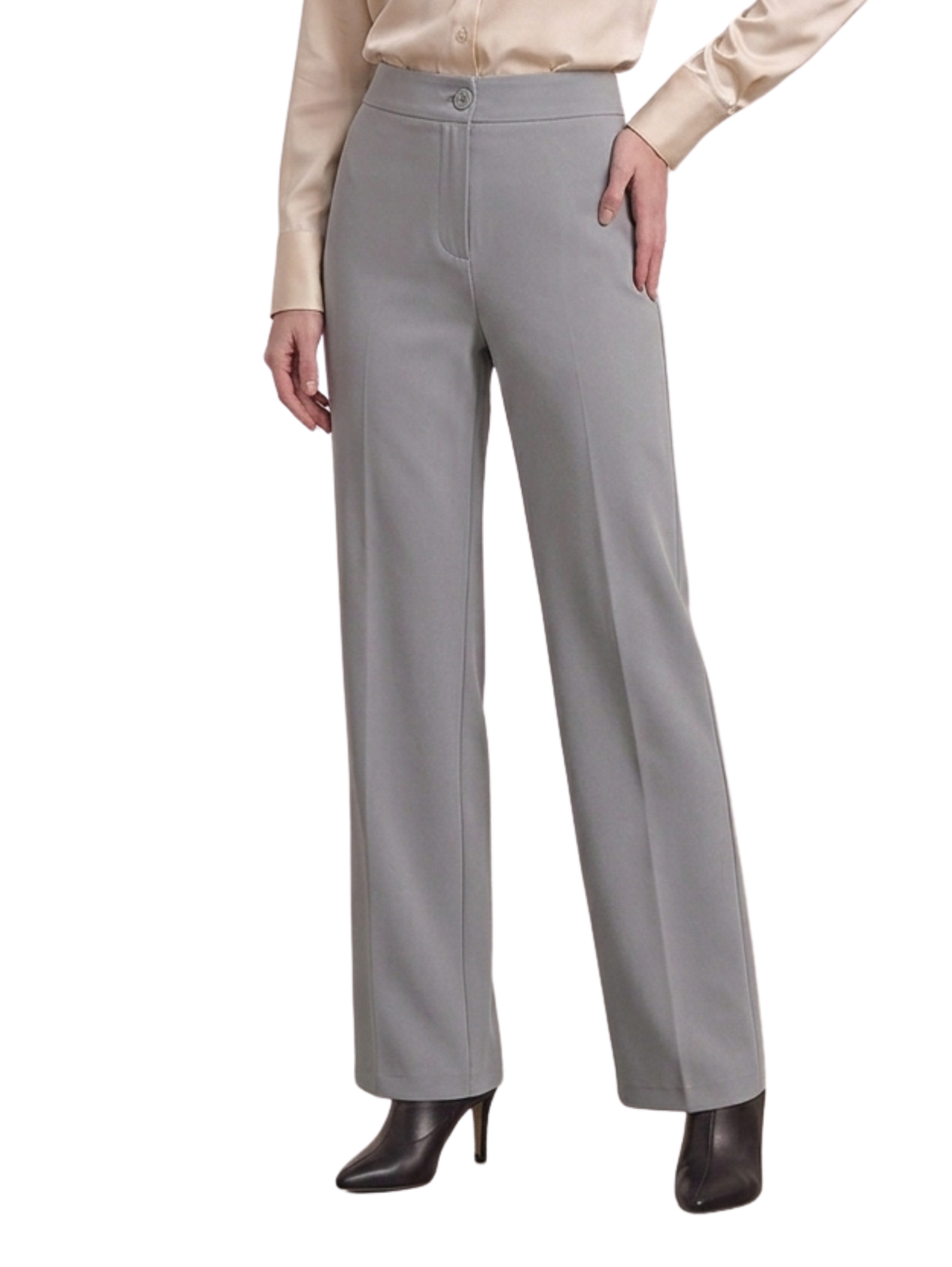 Grey Wide-Leg Pants with High Waist and Tailored Fit