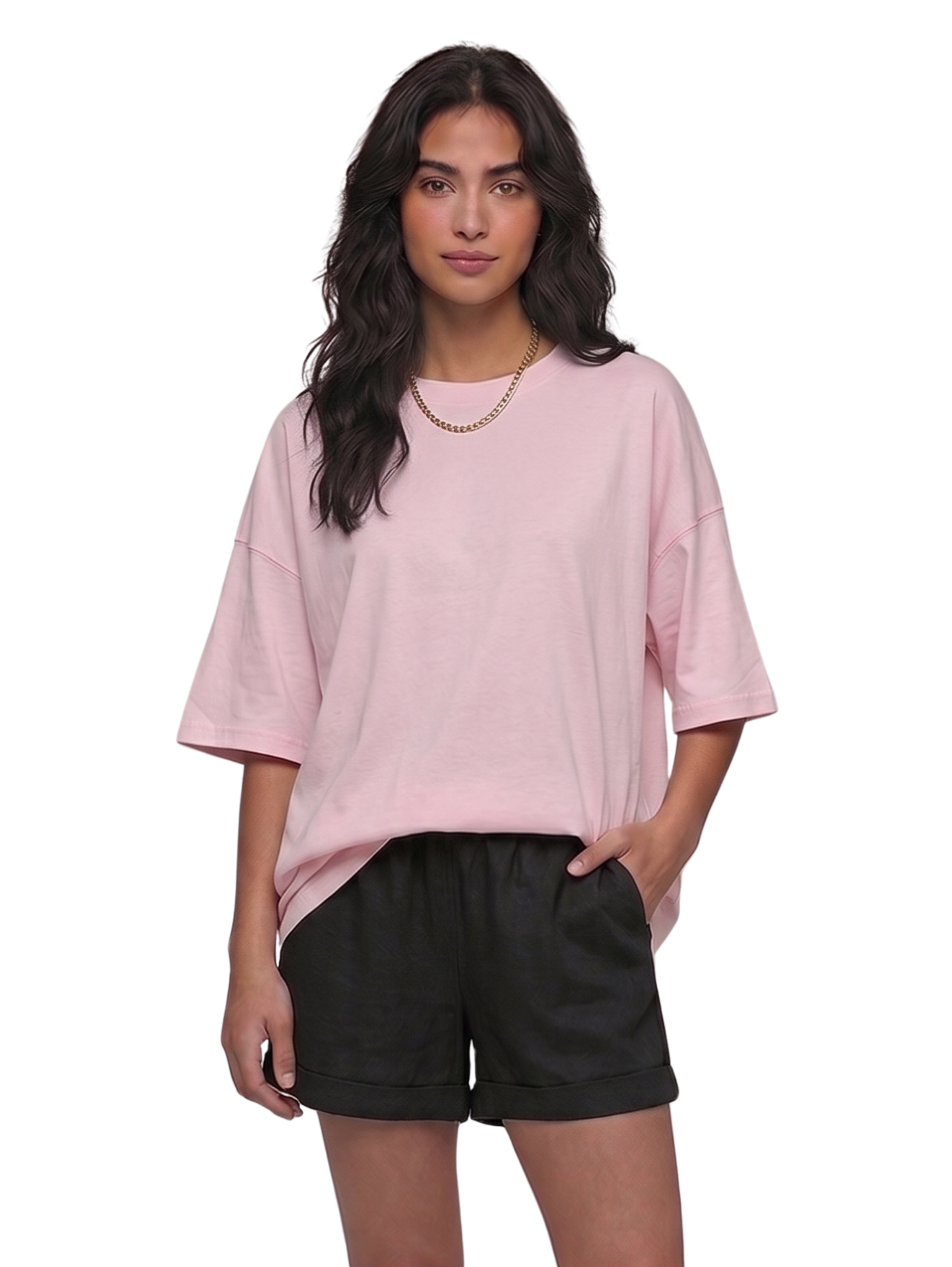 Pink Over-Sized Short Sleeved Plain T-Shirt