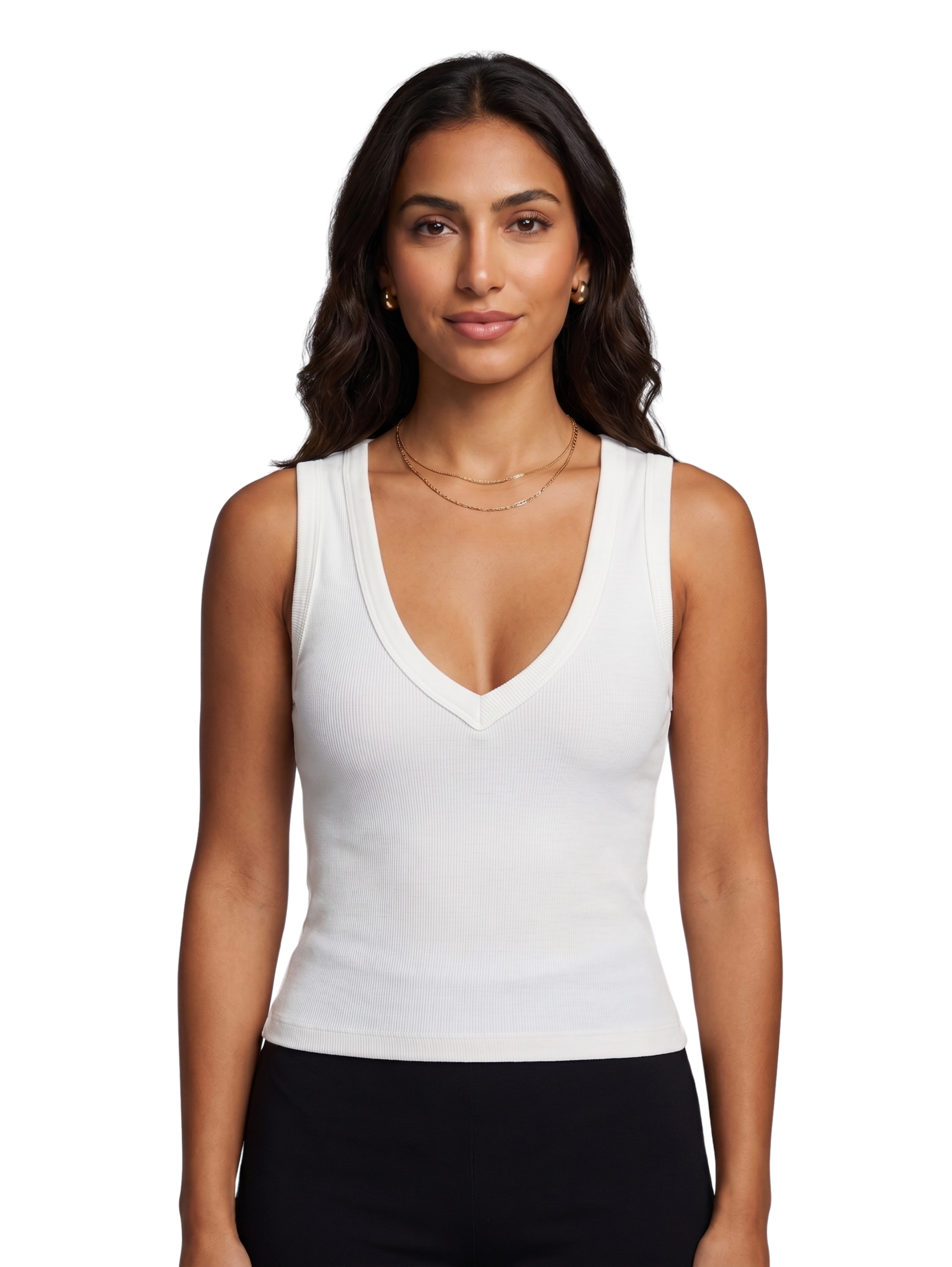 OFF White V Neck Sleeveless Basic Top