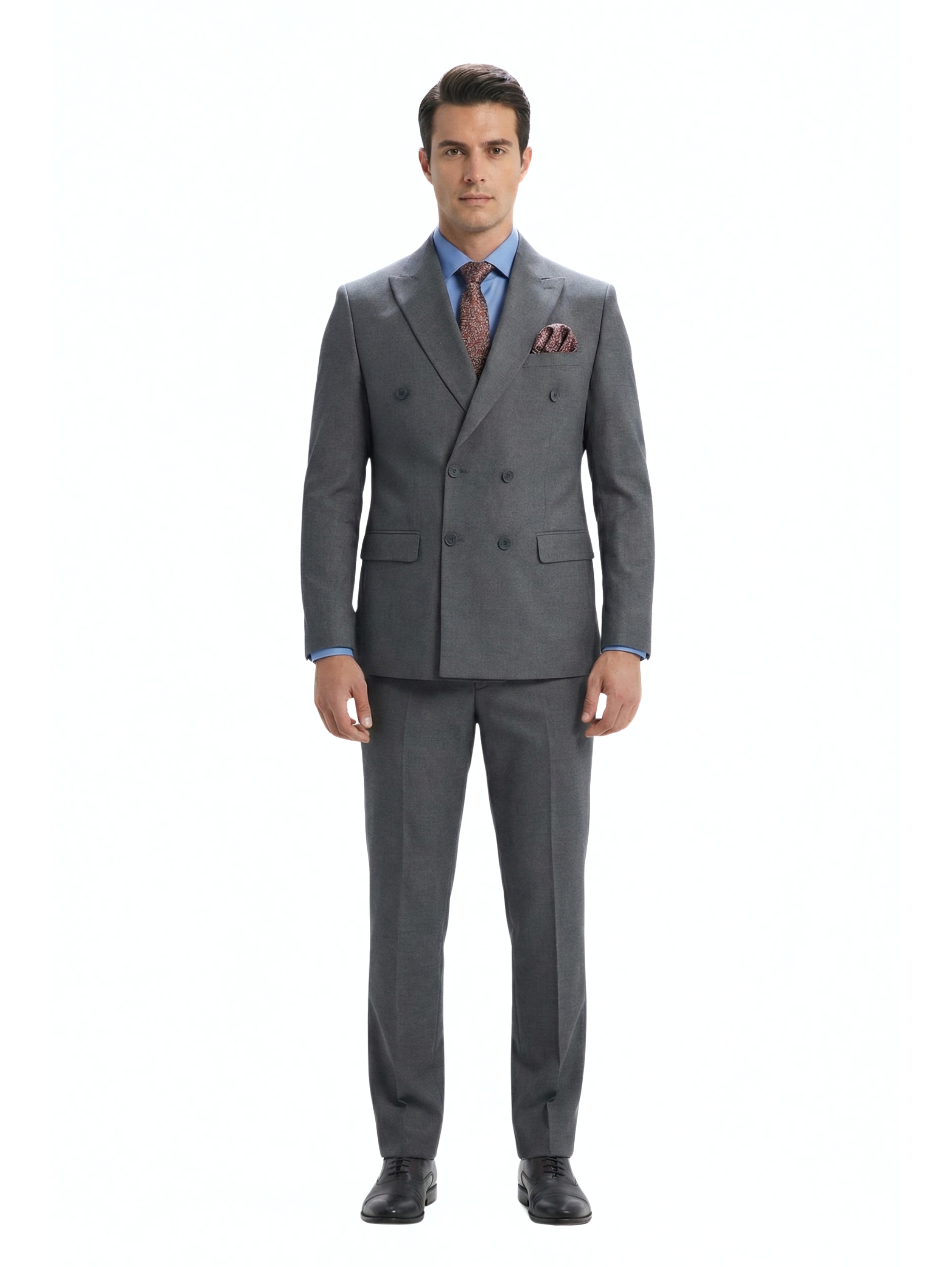 Classic Business Double-breasted Dark Grey Suit