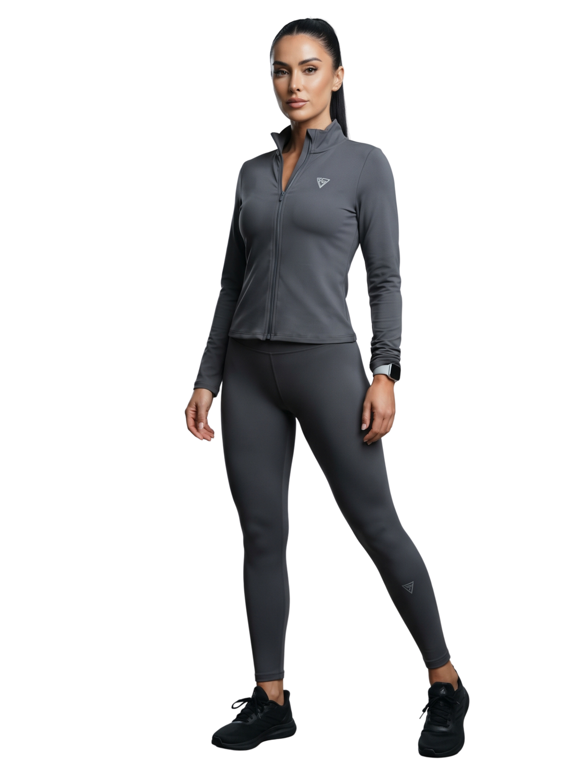 Grey Zip-Up Sport Jacket And Legging Set
