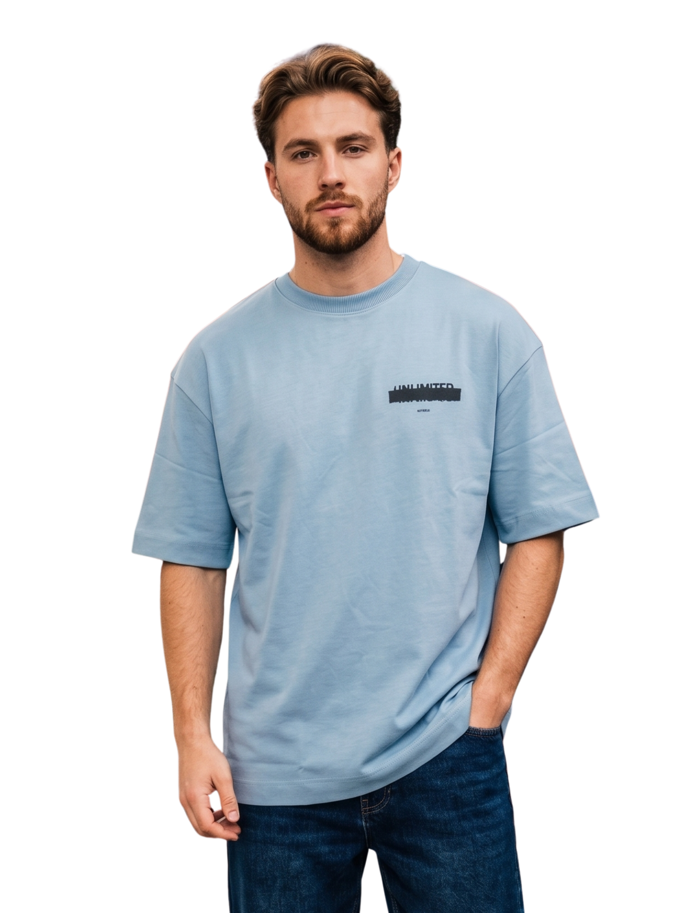 Oversized Denim T-Shirt With Printed Design