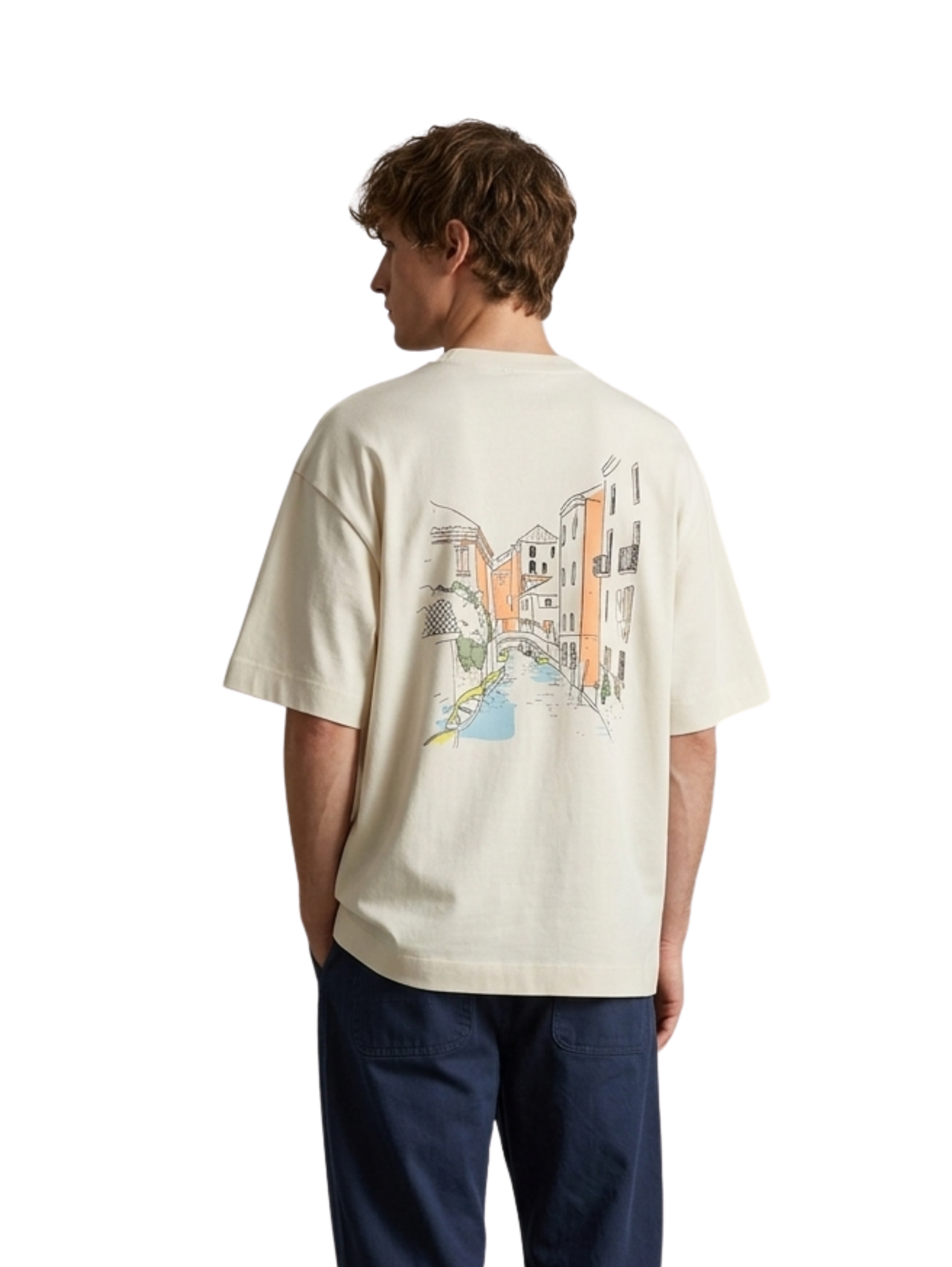 Oversized Milky Short-Sleeved T-Shirt With Back Design