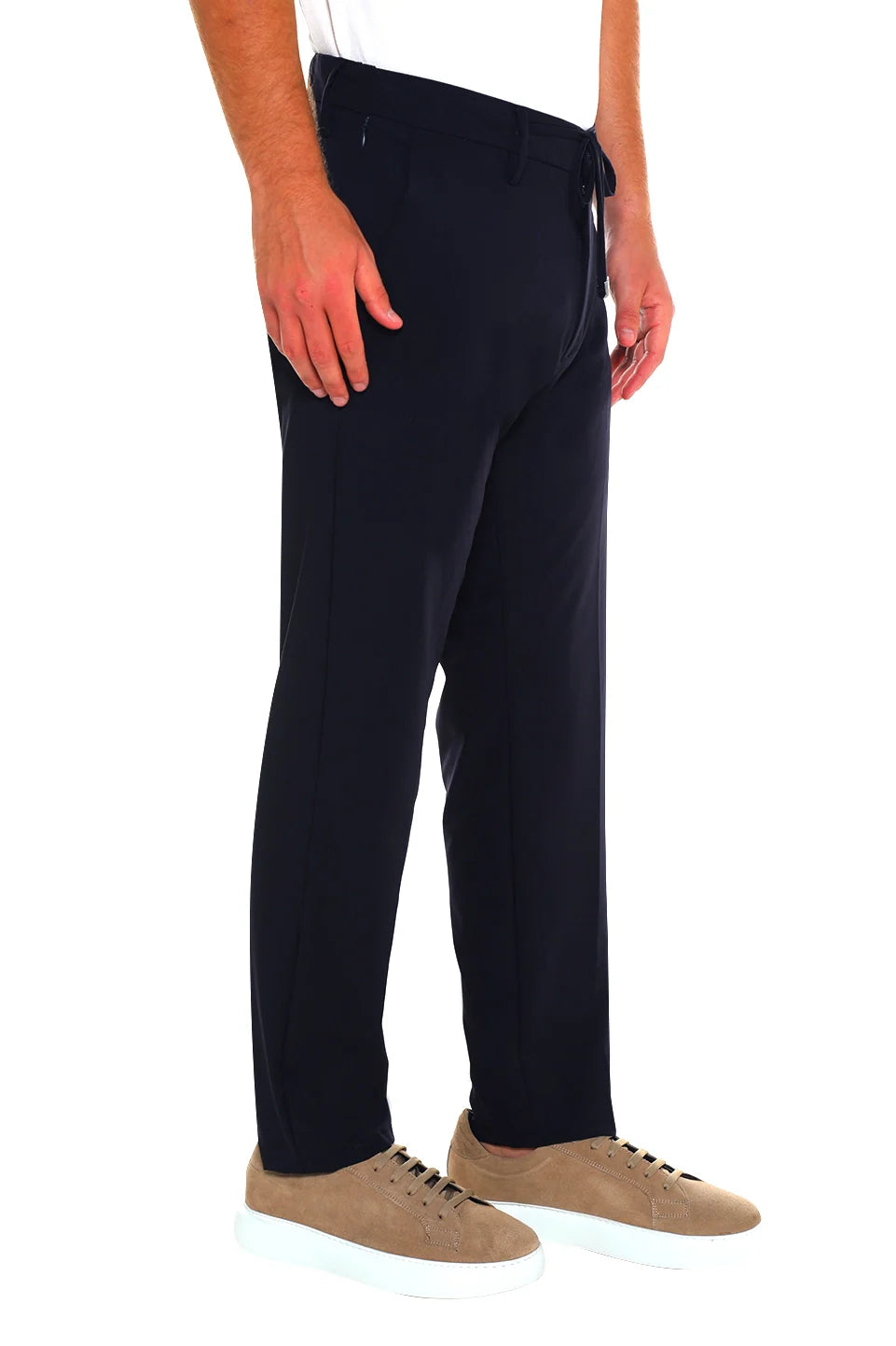 Elastic Waisted Navy Pant With Zipper