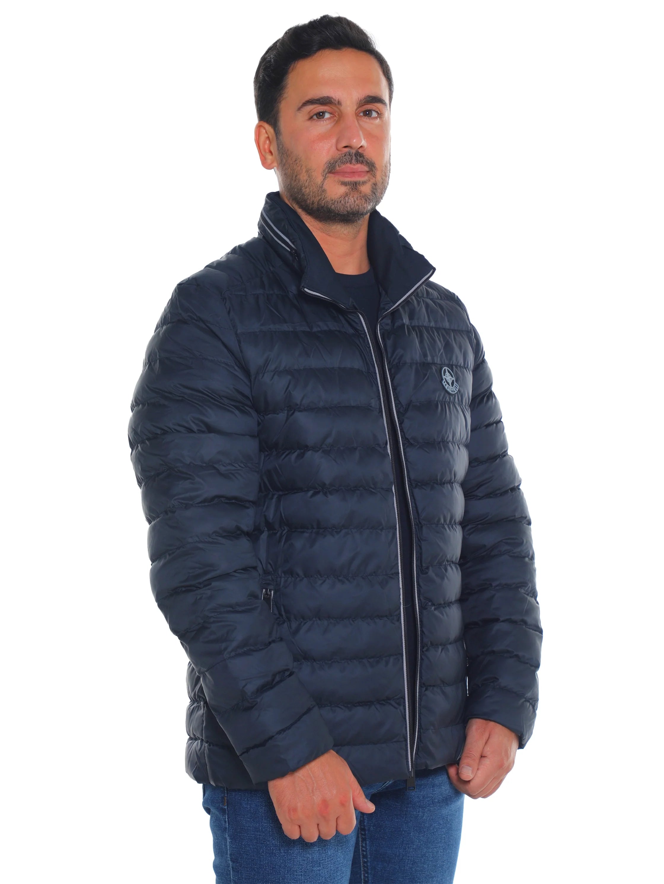 Navy Puffer Jacket with Zippered Closable Side Pockets
