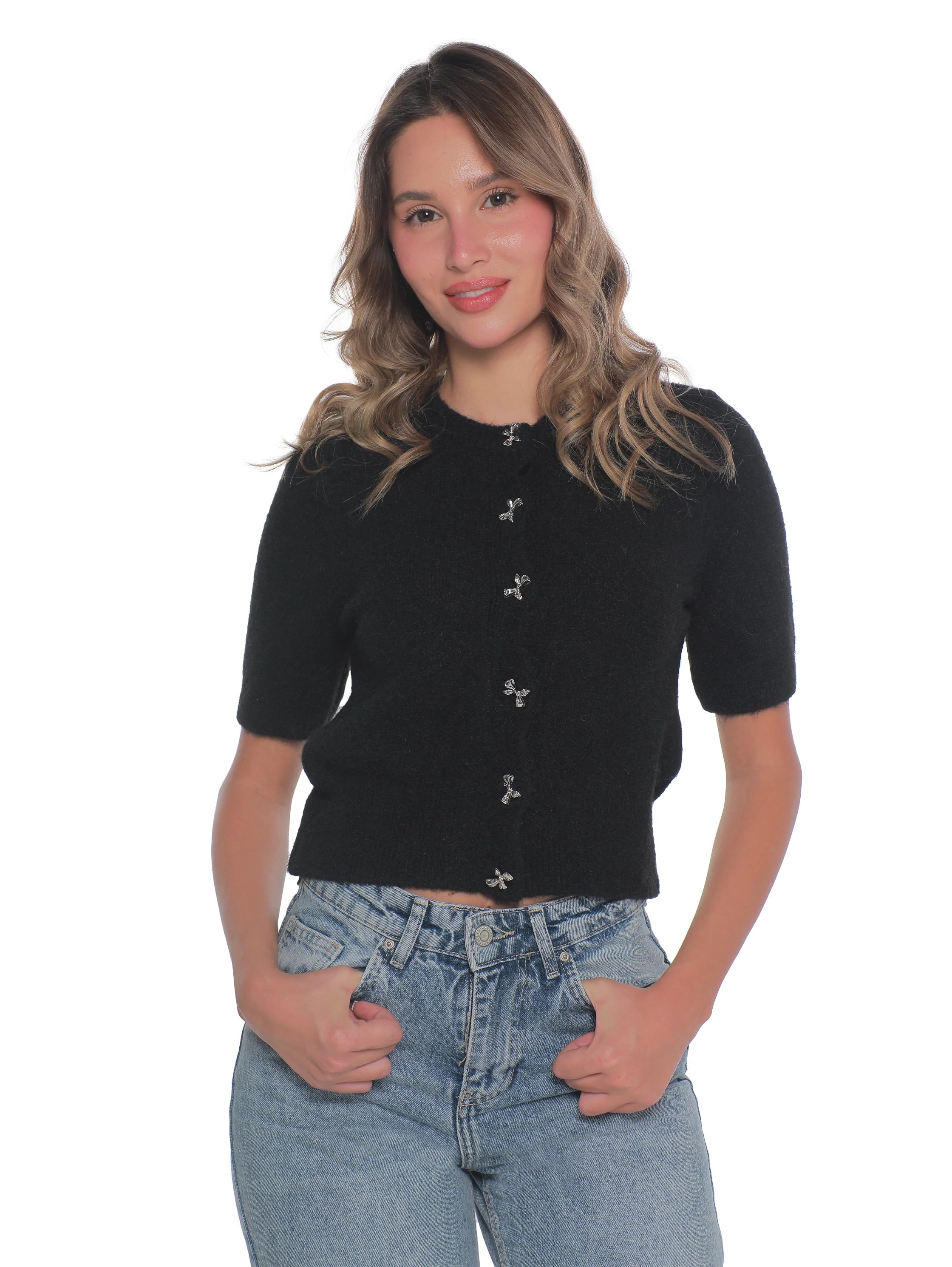 Black Short Sleeve Pullover With Button To Close