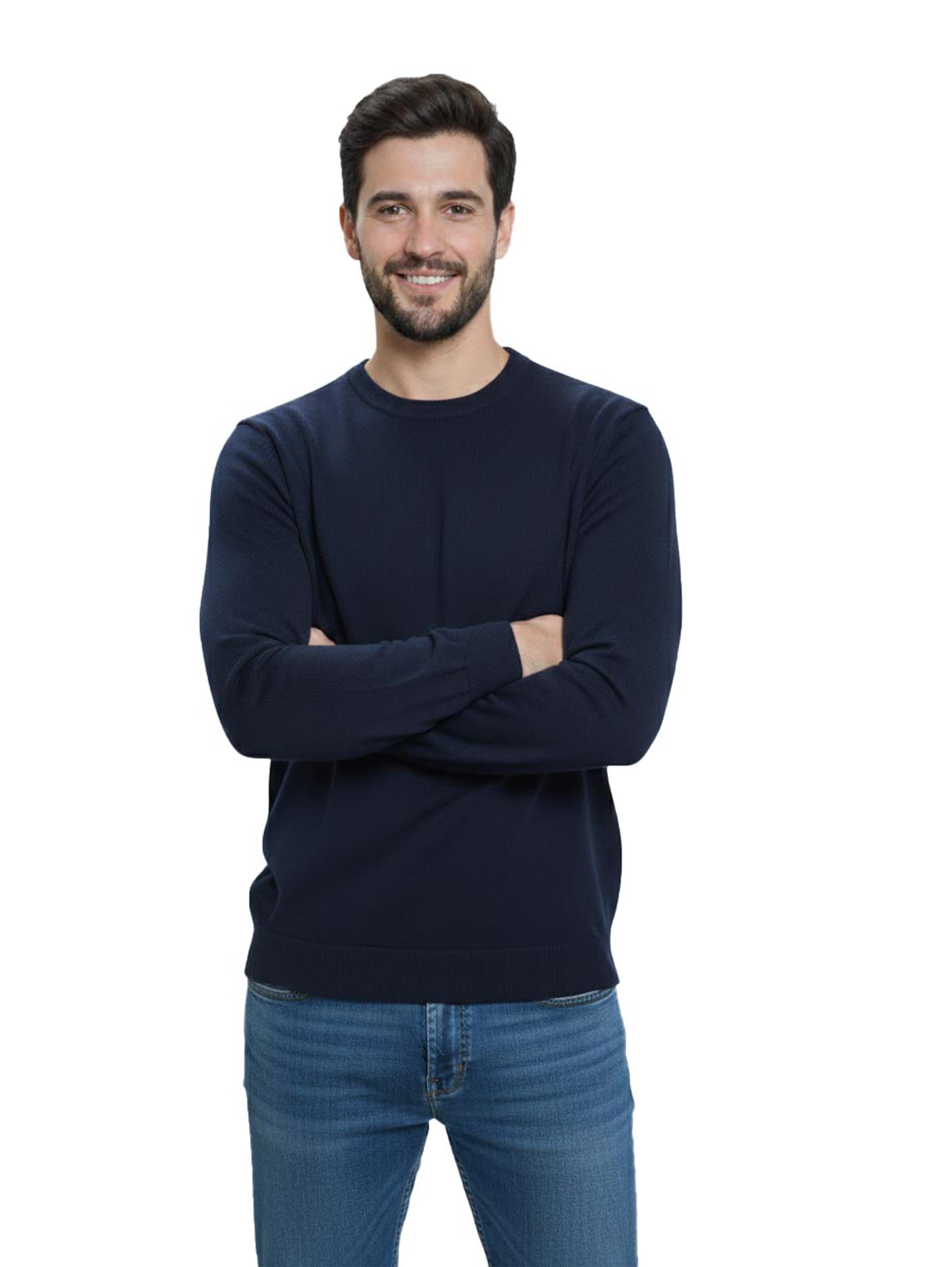 Stand Up Collar Knitwear Navy Pullover