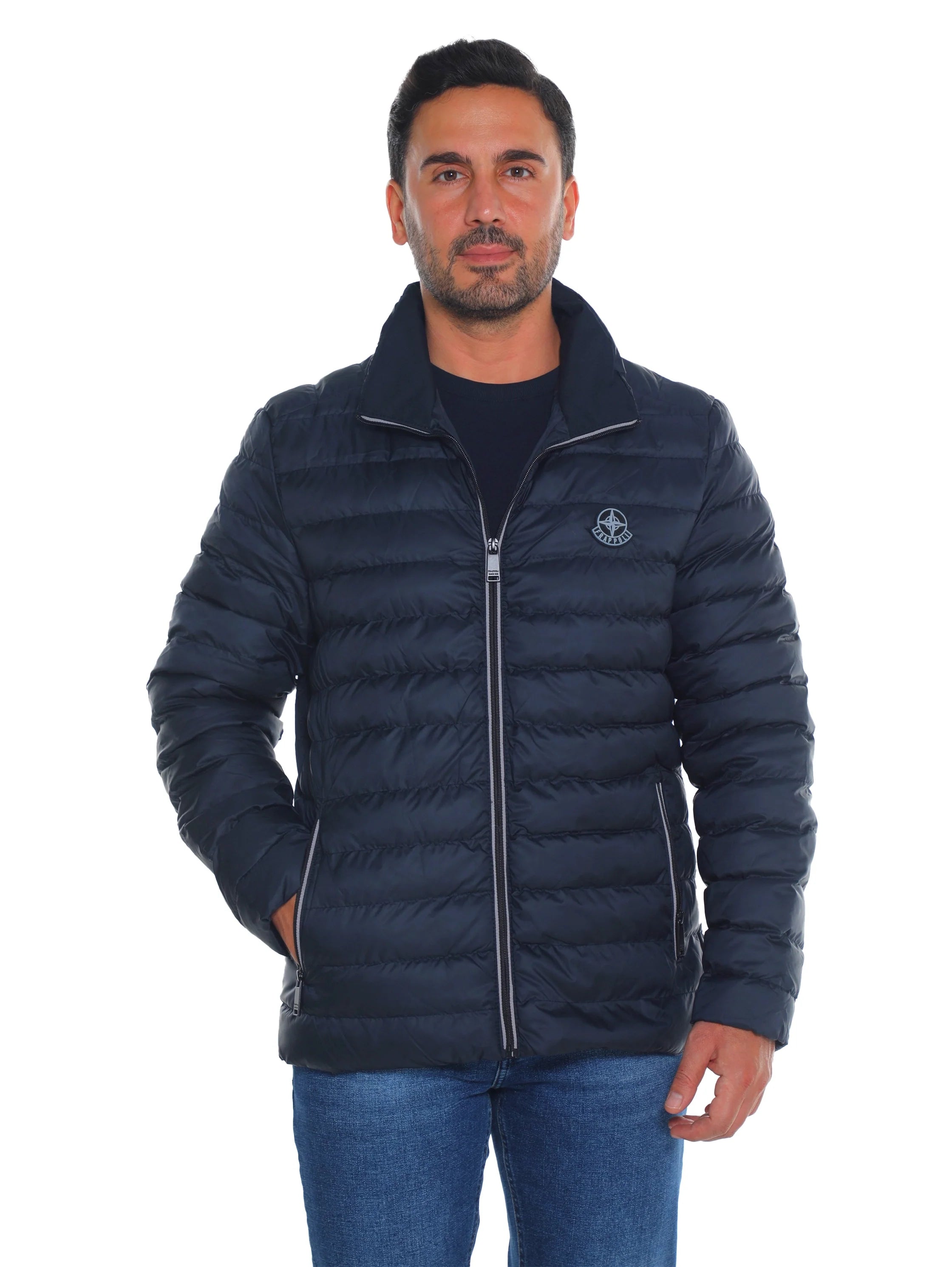 Navy Puffer Jacket with Zippered Closable Side Pockets
