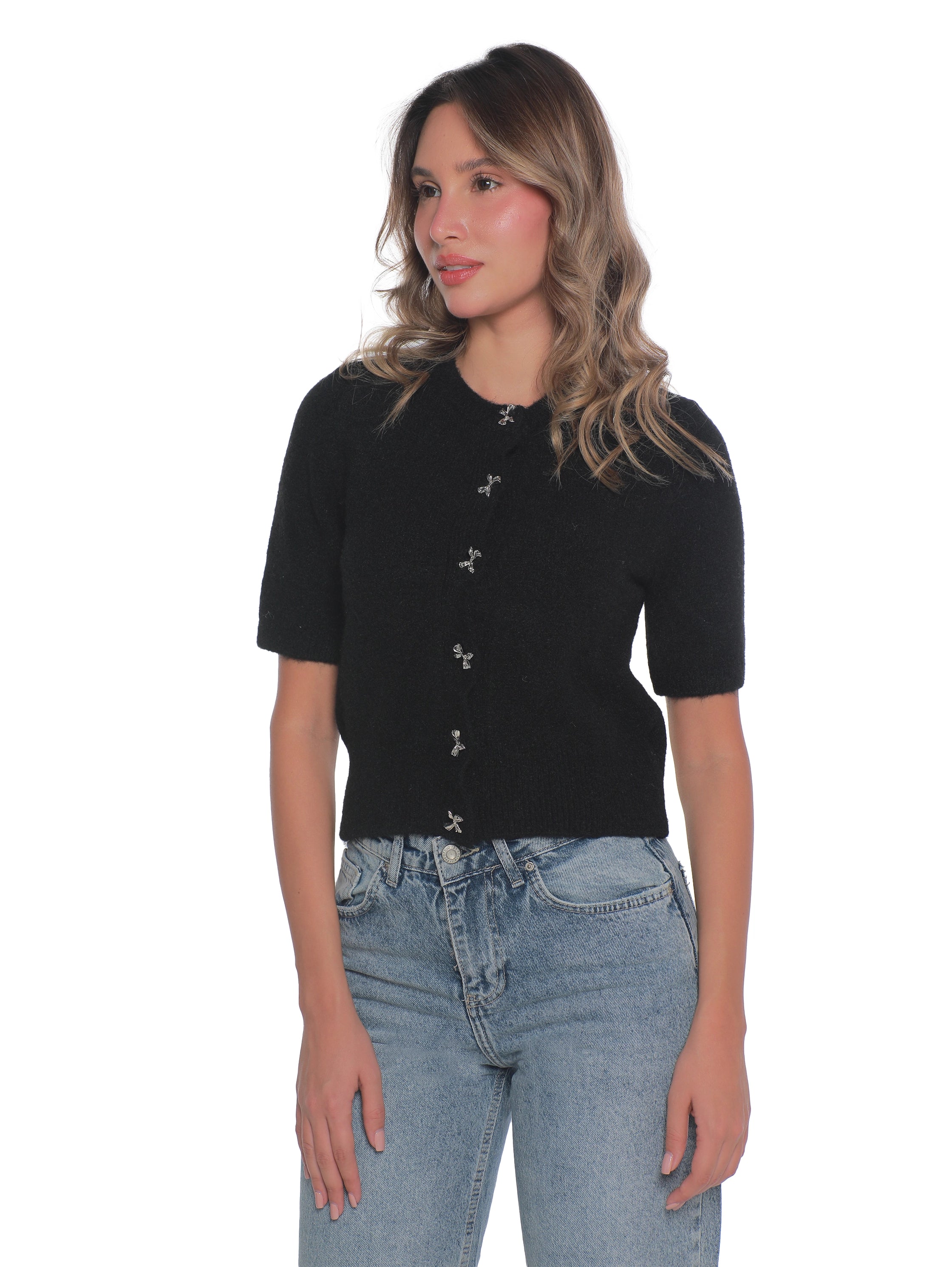 Black Short Sleeve Pullover With Button To Close