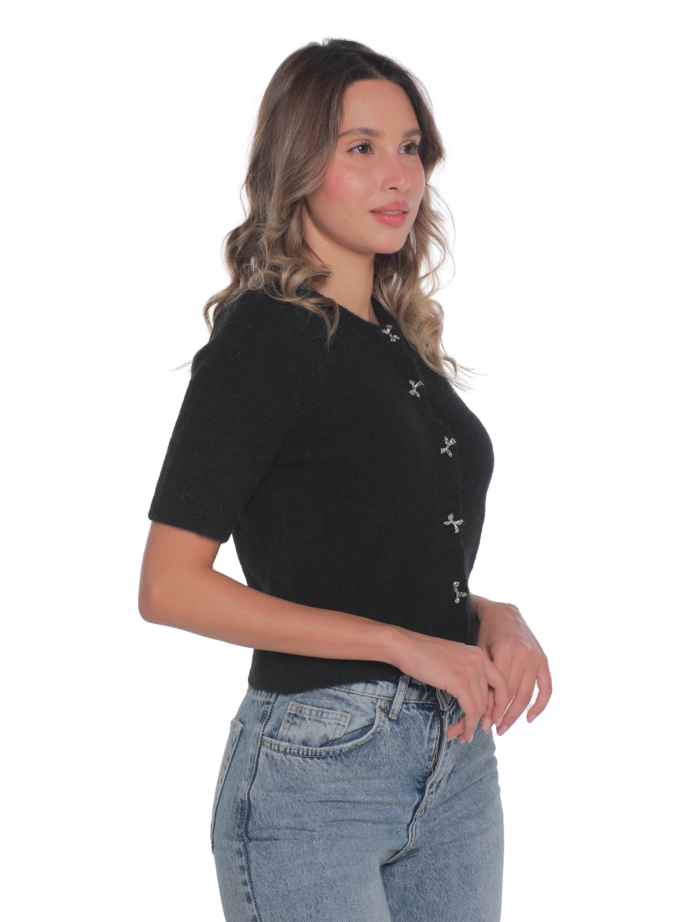 Black Short Sleeve Pullover With Button To Close