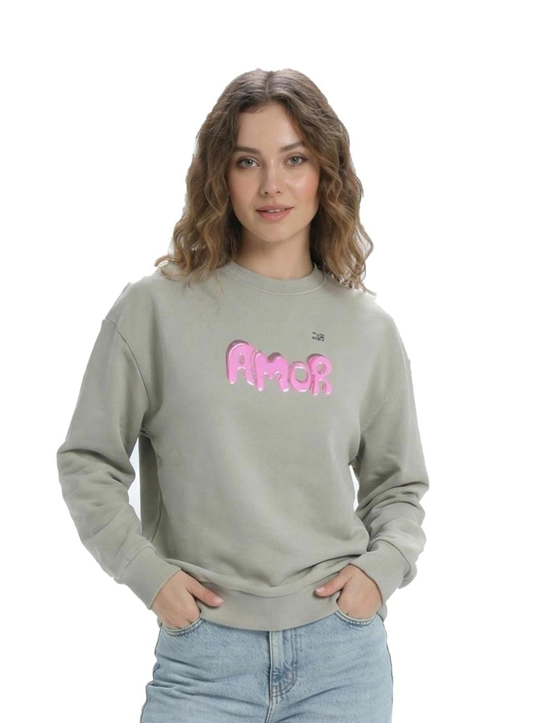 Grey Long Sleeved Sweater With "Amor" Front Design