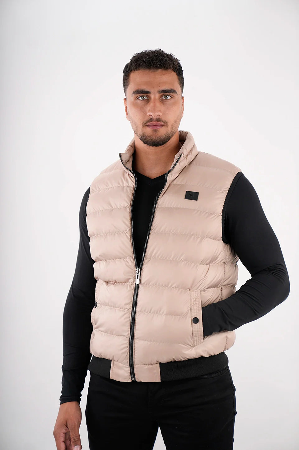 Beige Vest Puffer With Side Pockets