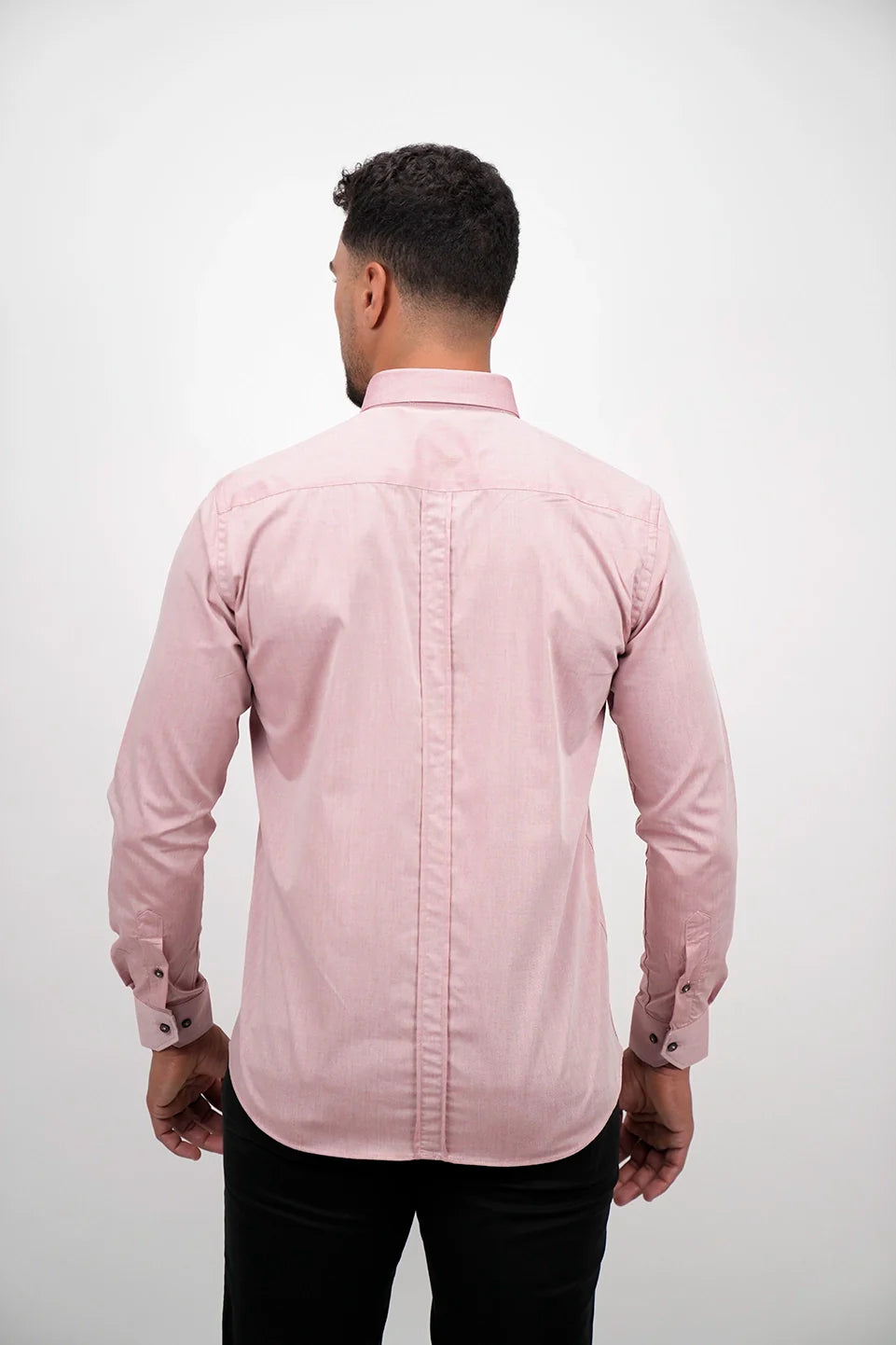 Dark Pink Long Sleeved Shirt With Black Button To Close