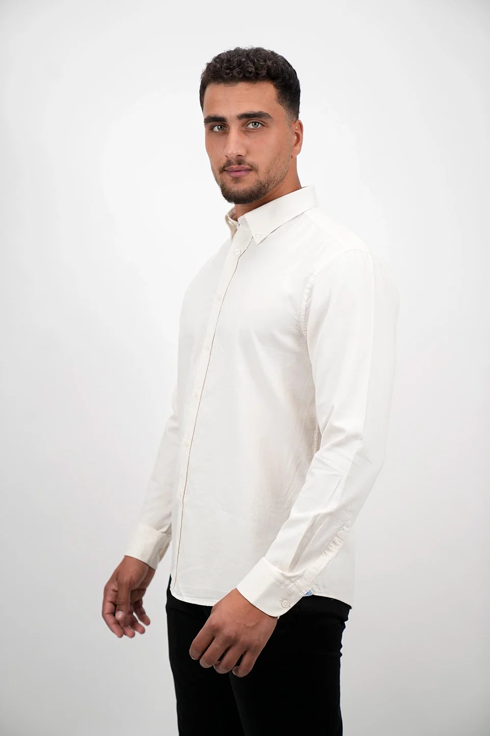 Long Sleeved Beige Linen Shirt