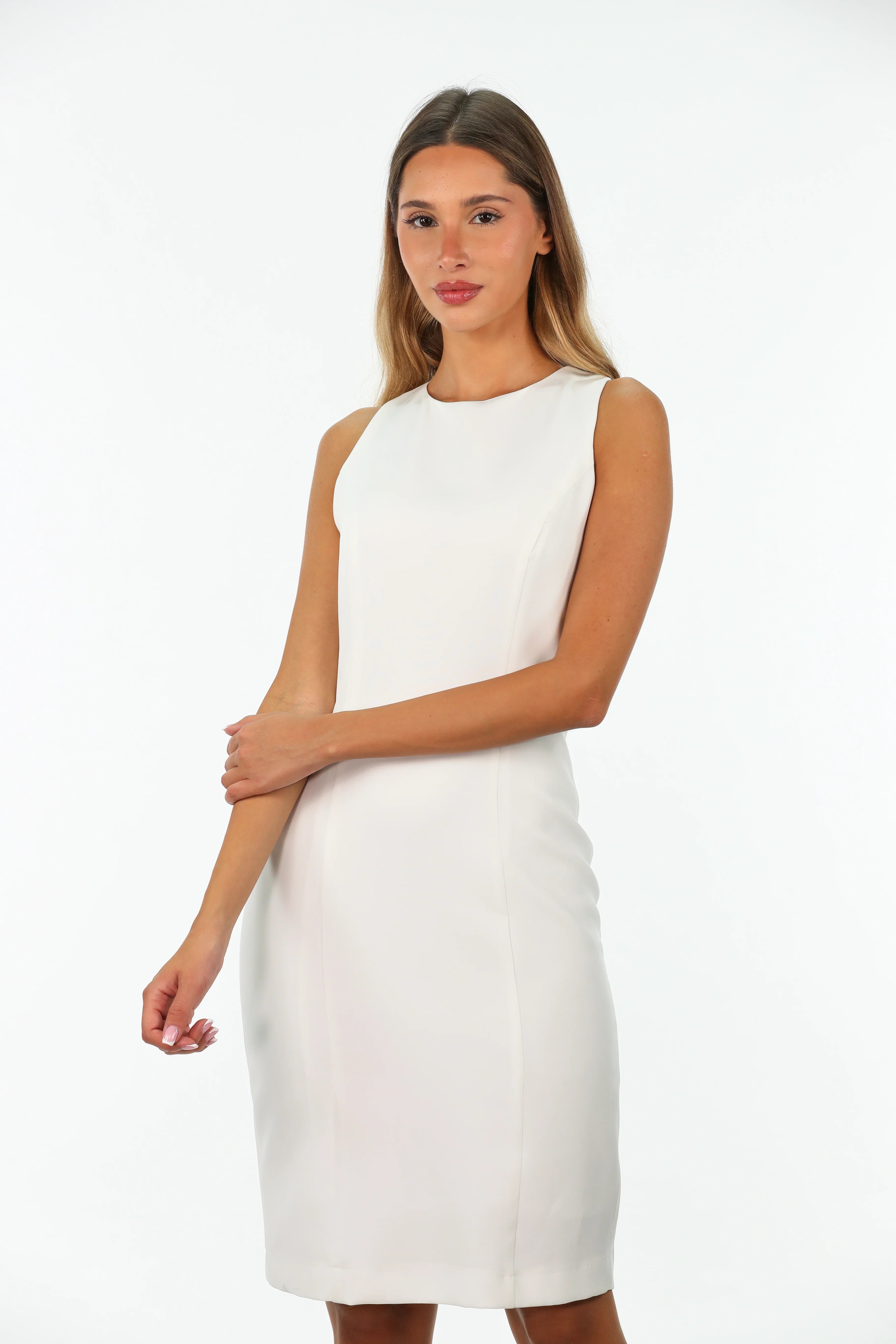 Classy Plain Off White Dress